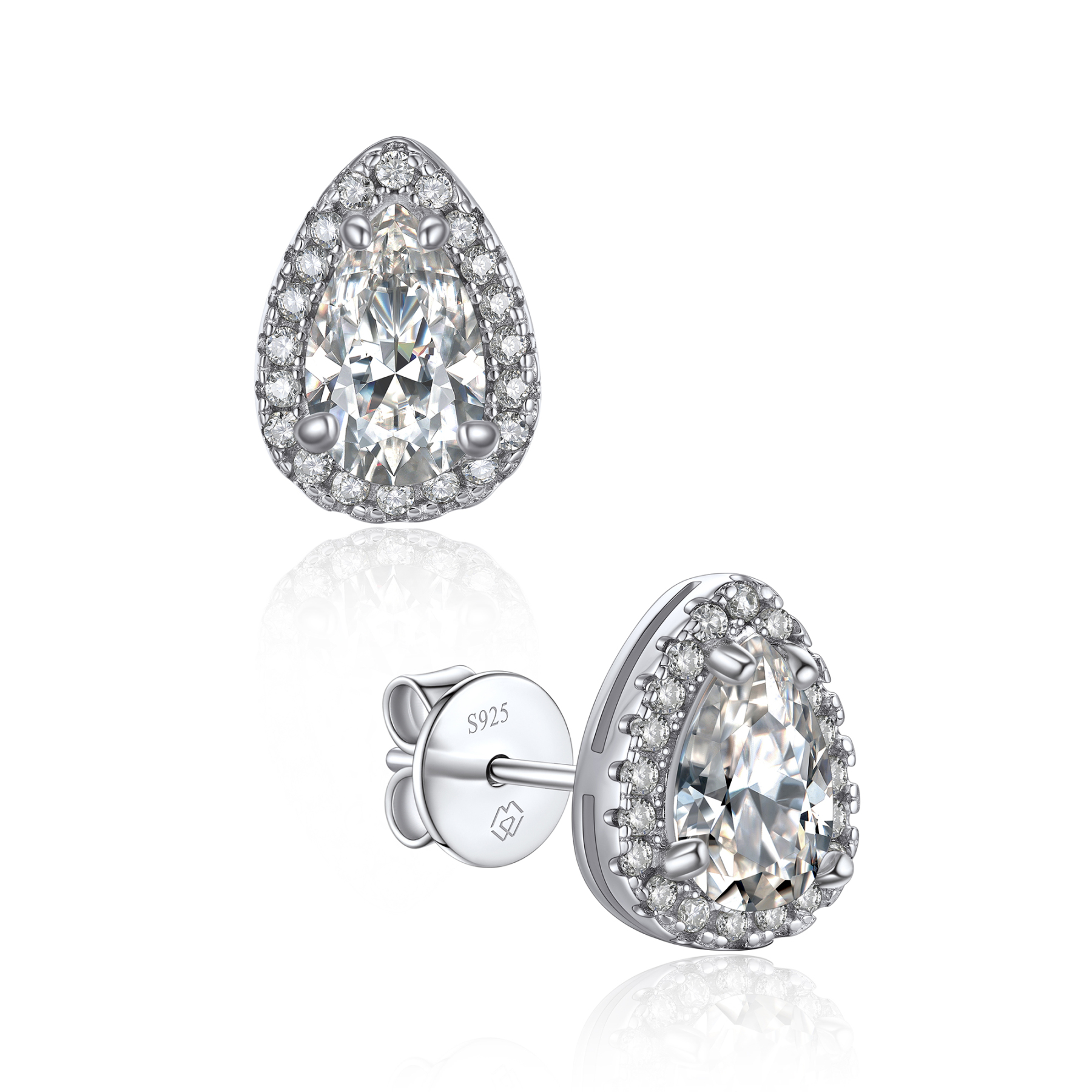 Halo Pear Cut Stud Moissanite Teardrop Earrings (1 Ct. VVS1)