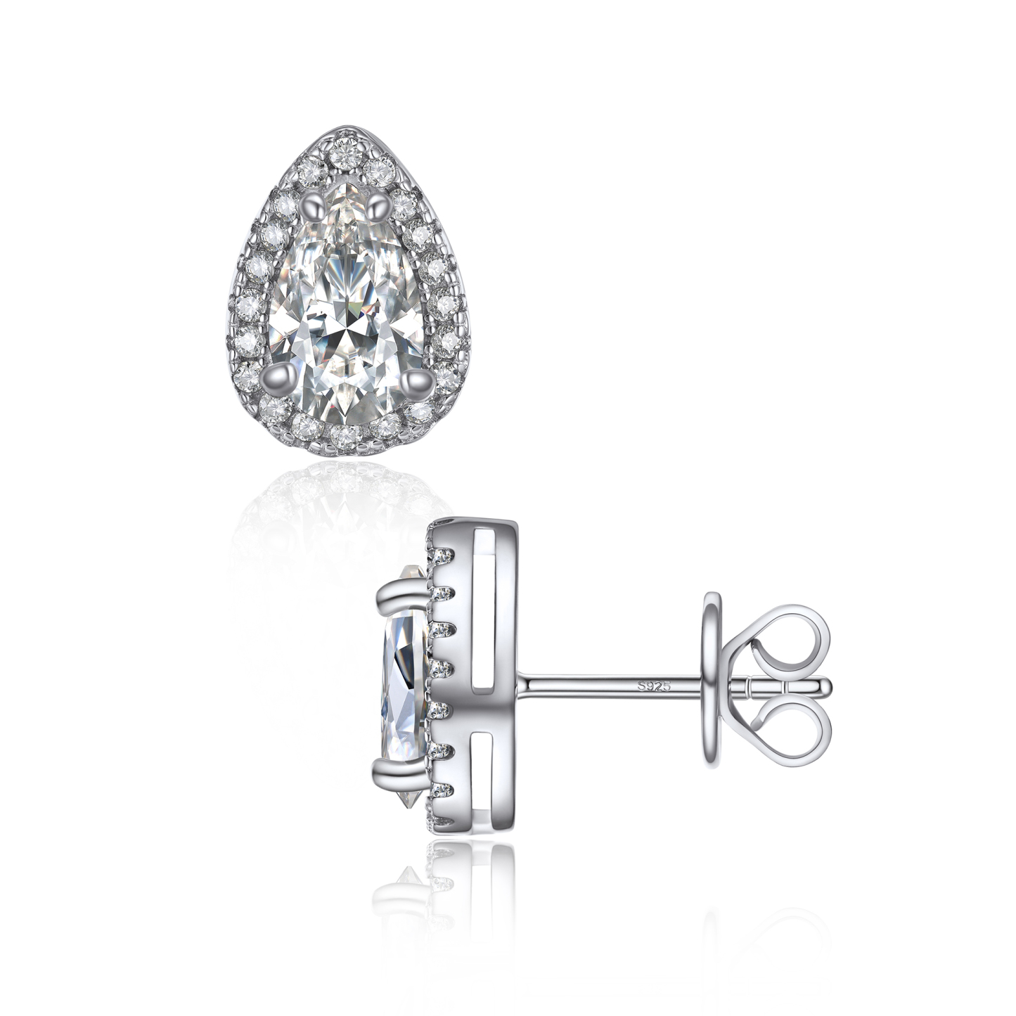 Halo Pear Cut Stud Moissanite Teardrop Earrings (1 Ct. VVS1)