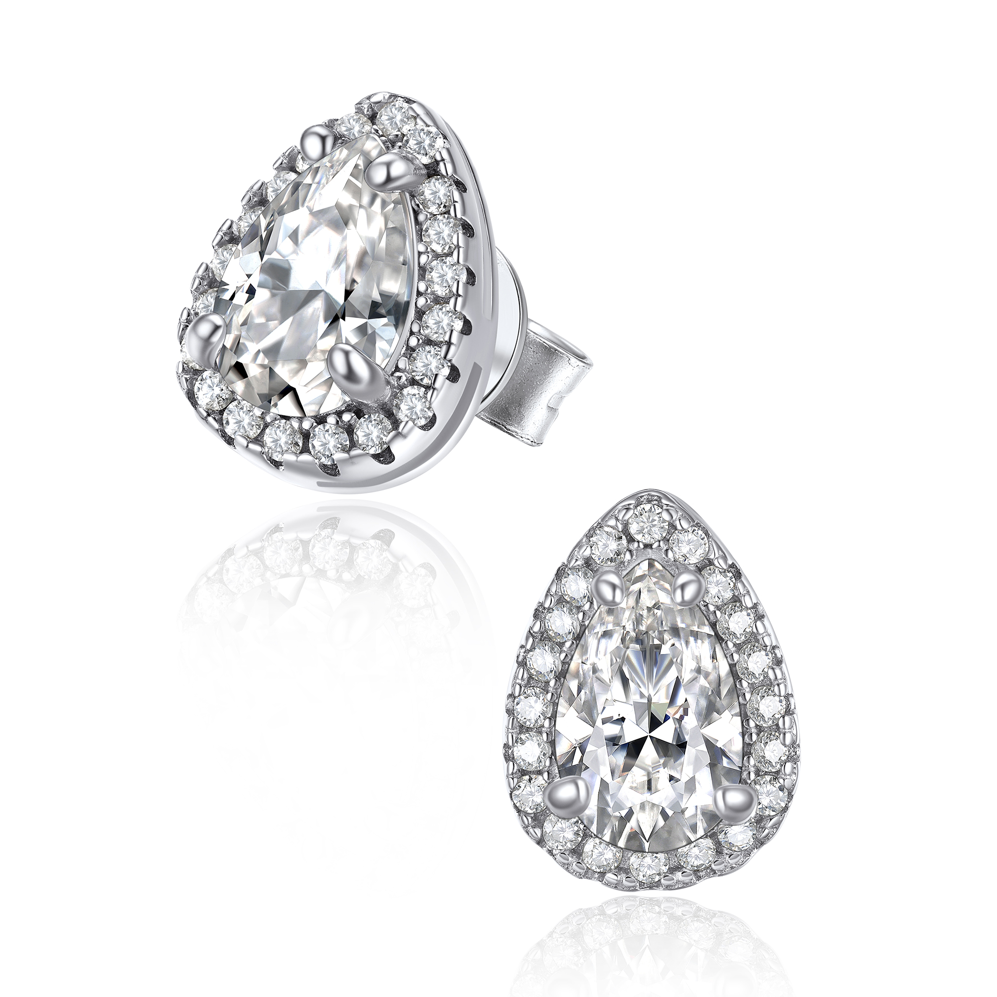 Halo Pear Cut Stud Moissanite Teardrop Earrings (1 Ct. VVS1)