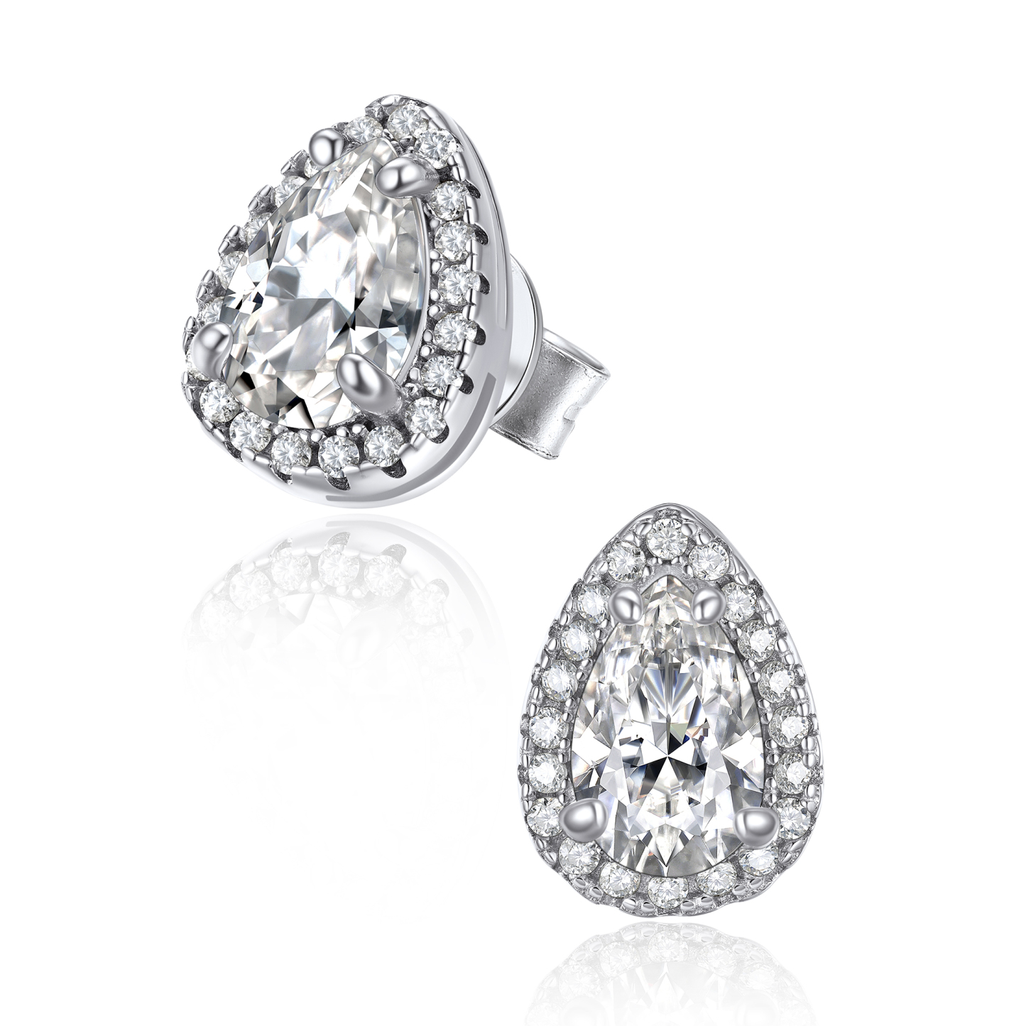 Halo Pear Cut Stud Moissanite Teardrop Earrings (1 Ct. VVS1)