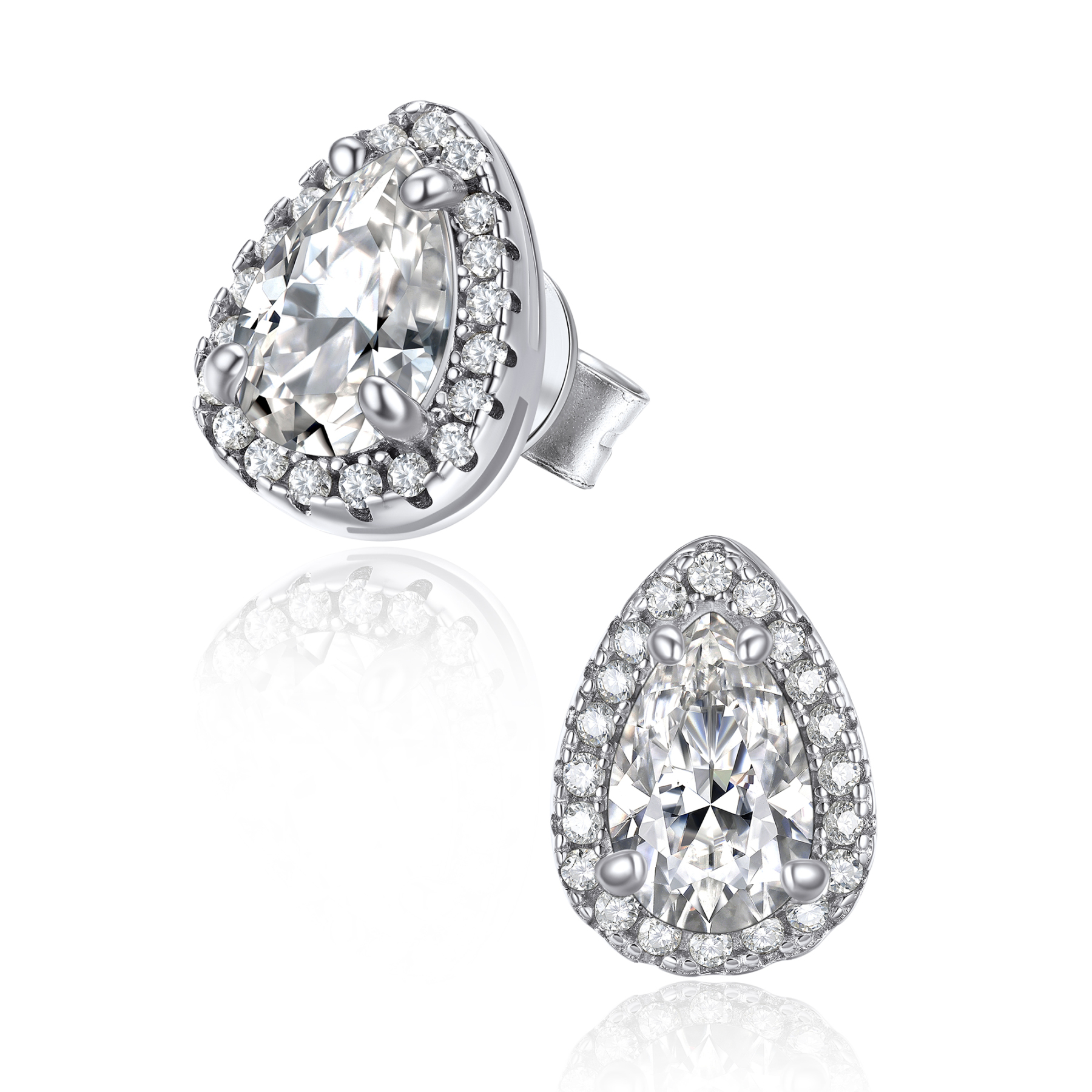 Halo Pear Cut Stud Moissanite Teardrop Earrings (1 Ct. VVS1)