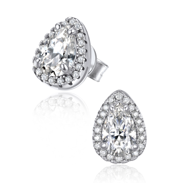 1 Carat Halo Pear Cut Moissanite Stud Earrings in White Gold-02