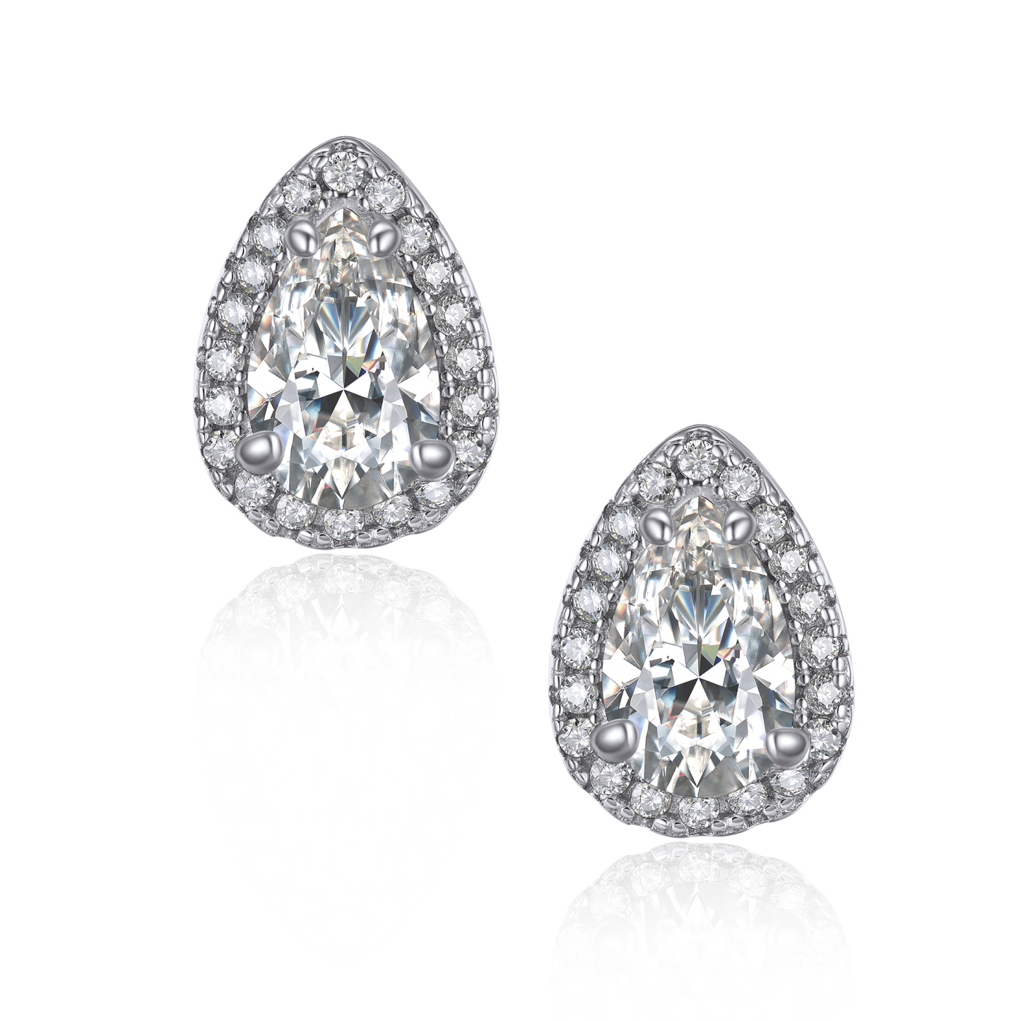 Halo Pear Cut Stud Moissanite Teardrop Earrings (1 Ct. VVS1)