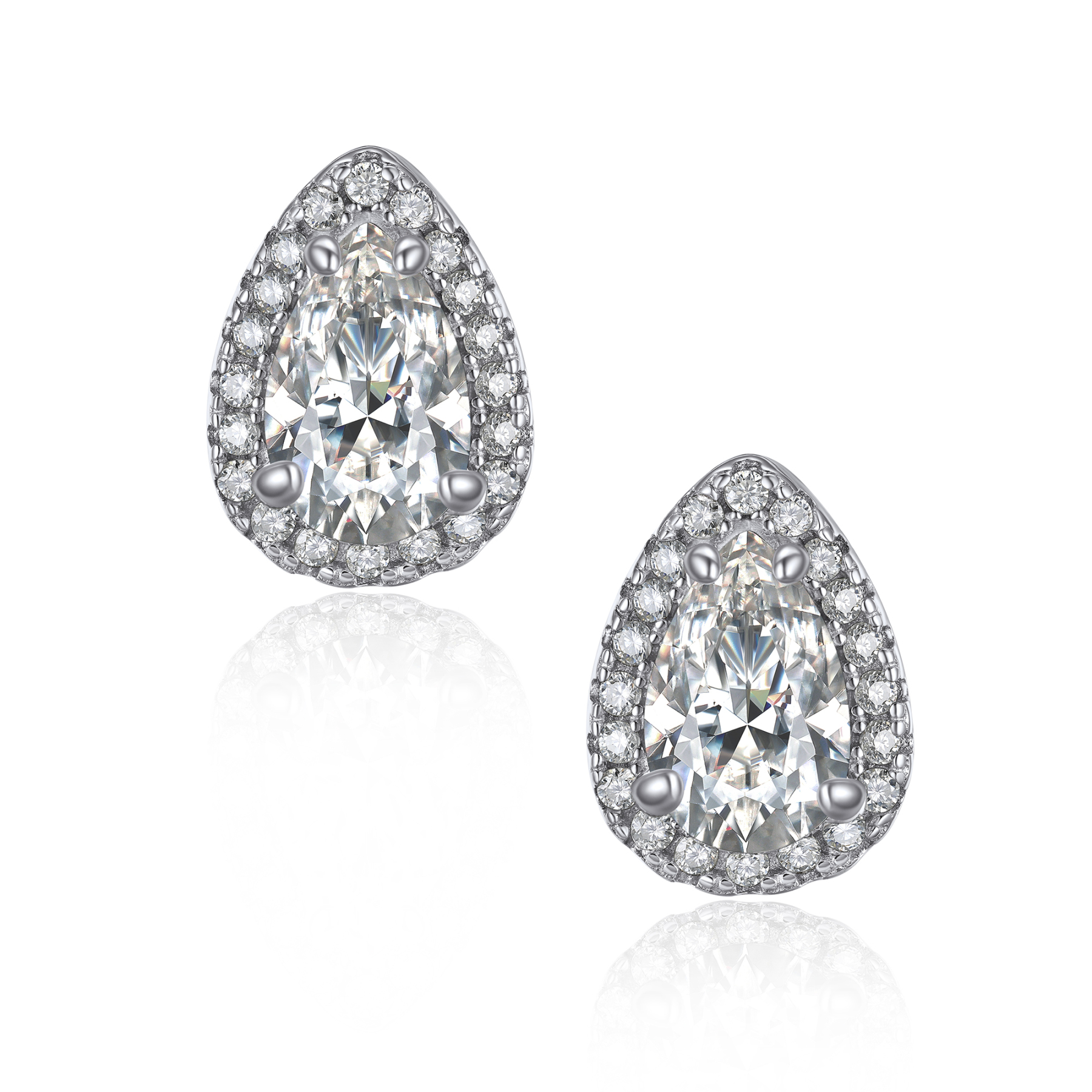 Halo Pear Cut Stud Moissanite Teardrop Earrings (1 Ct. VVS1)