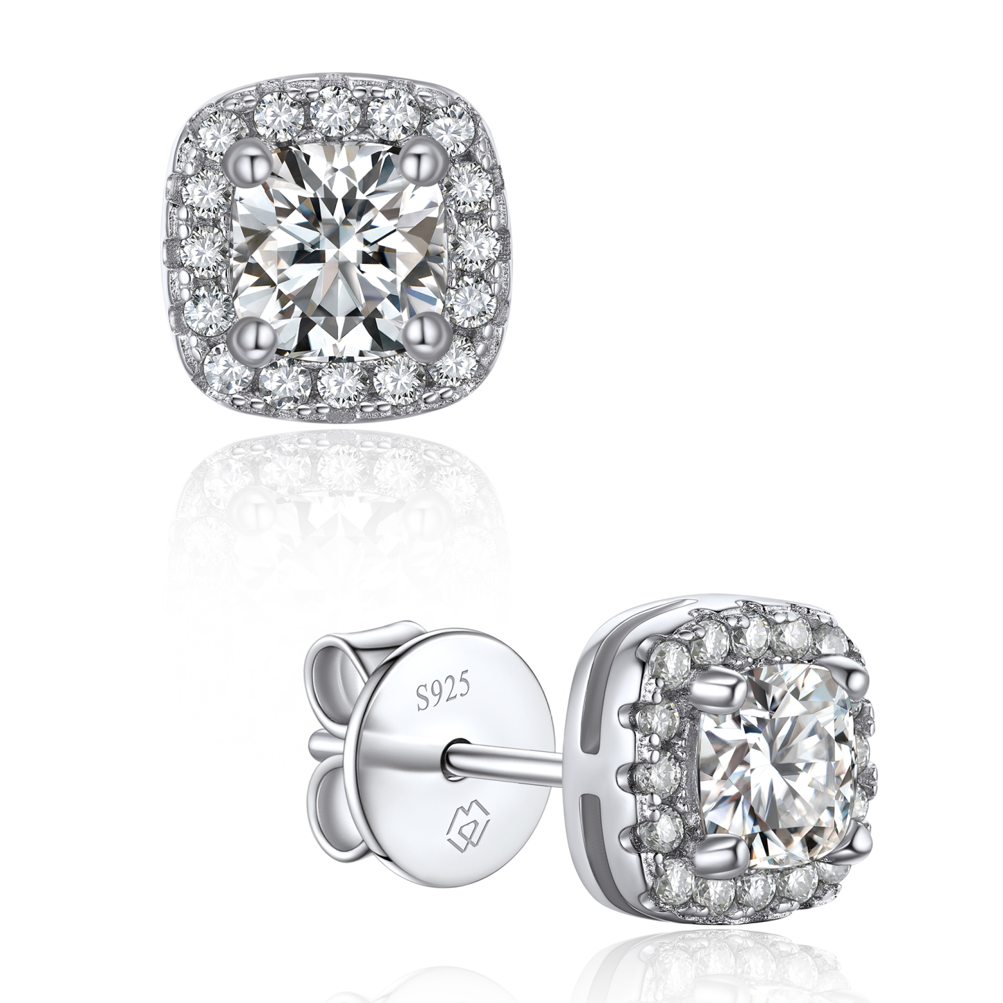 Halo Cushion Cut Stud Moissanite Earrings (1/2 Ct. VVS1)