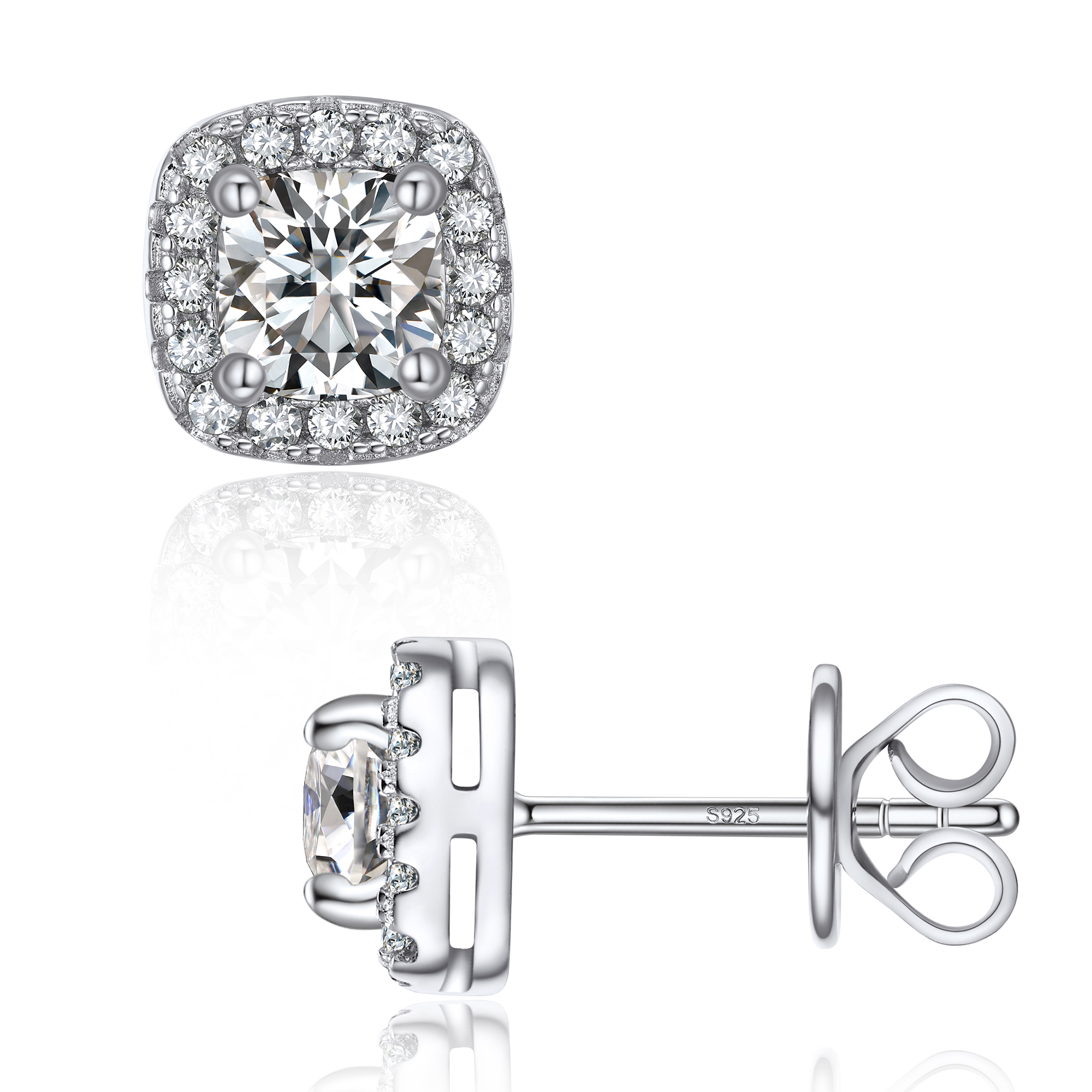 Halo Cushion Cut Stud Moissanite Earrings (1/2 Ct. VVS1)