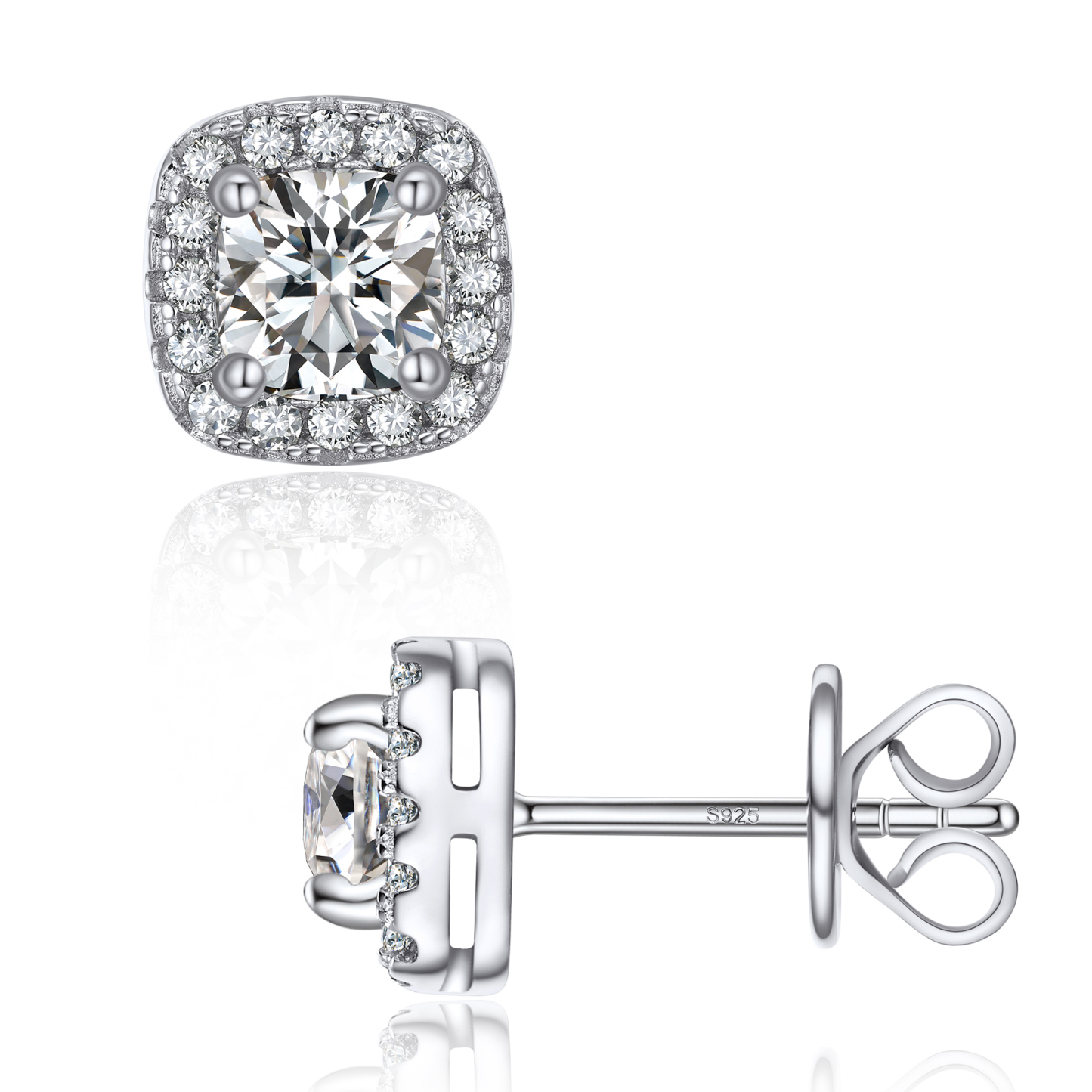Halo Cushion Cut Stud Moissanite Earrings (1/2 Ct. VVS1)