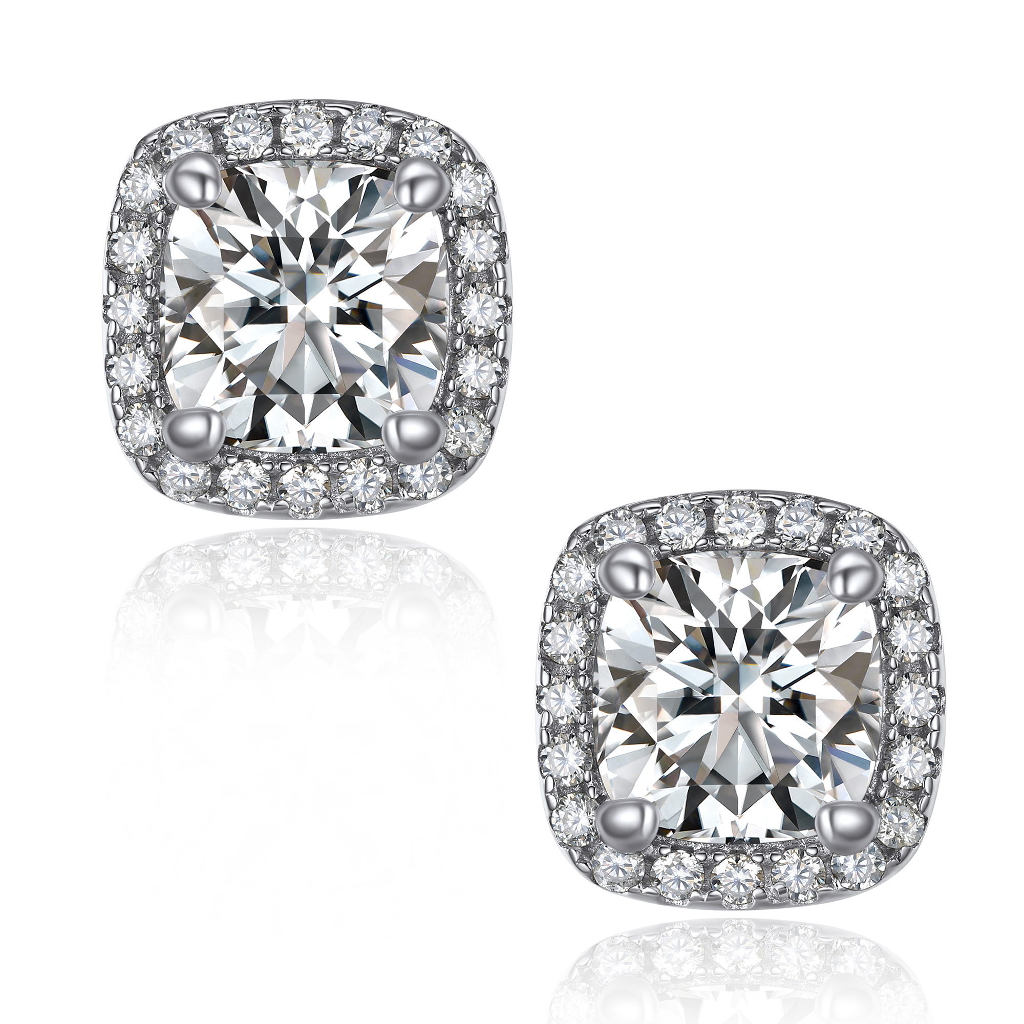 Halo Cushion Cut Stud Moissanite Earrings (D Color VVS1)