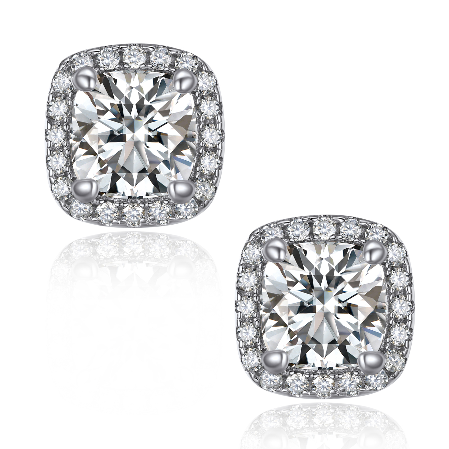 Halo Cushion Cut Stud Moissanite Earrings (D Color VVS1)