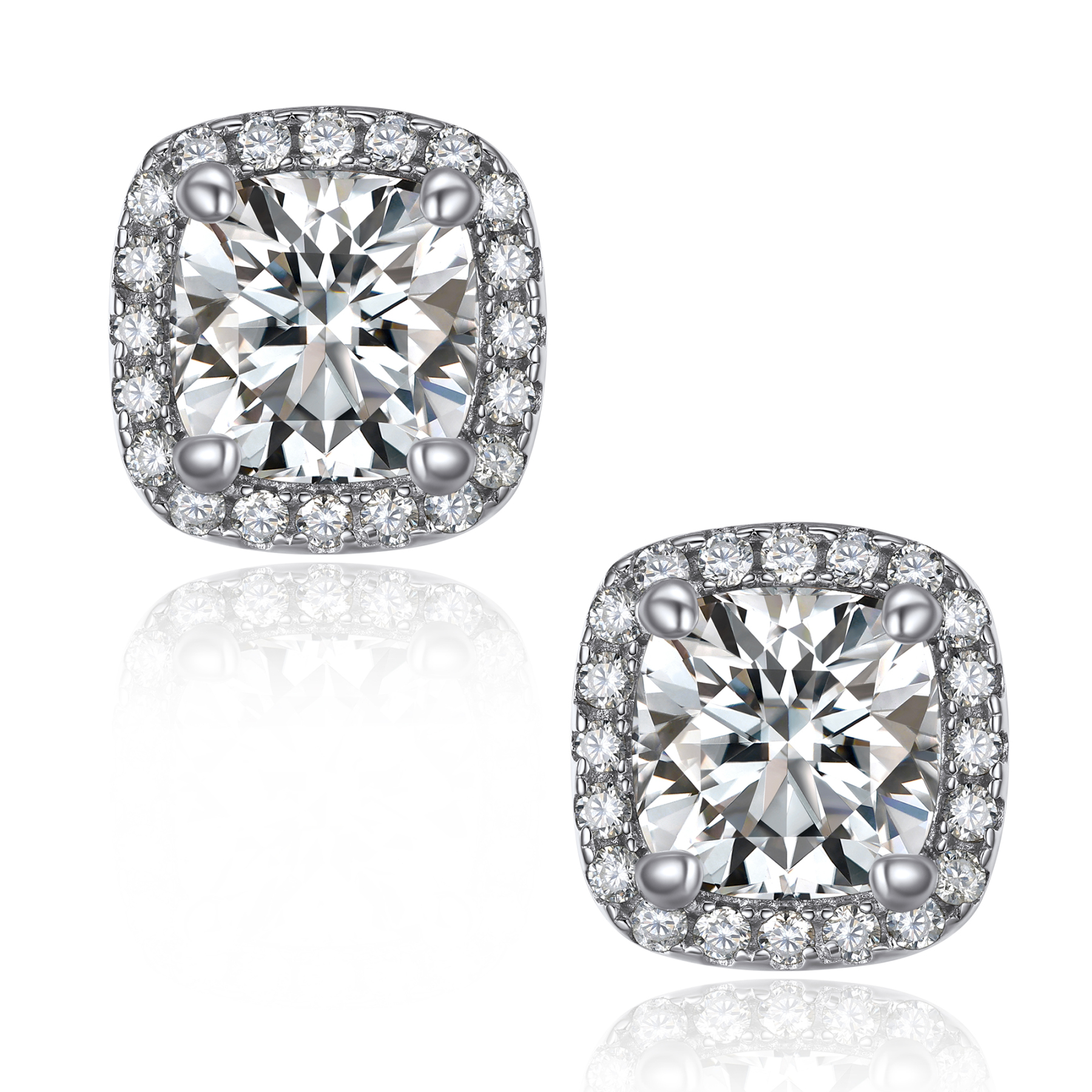 Halo Cushion Cut Stud Moissanite Earrings (D Color VVS1)