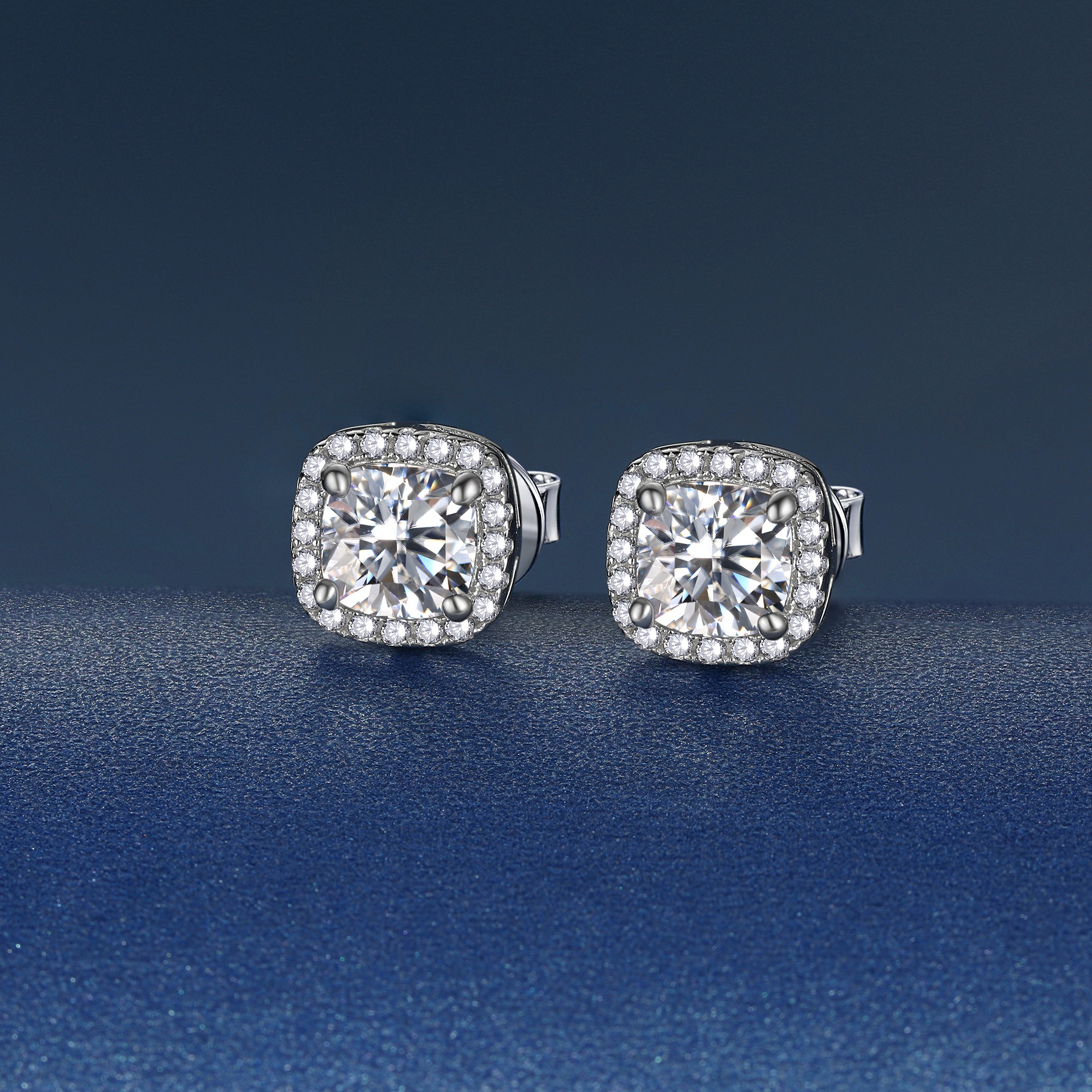 Halo Cushion Cut Stud Moissanite Earrings (1 Ct. VVS1)