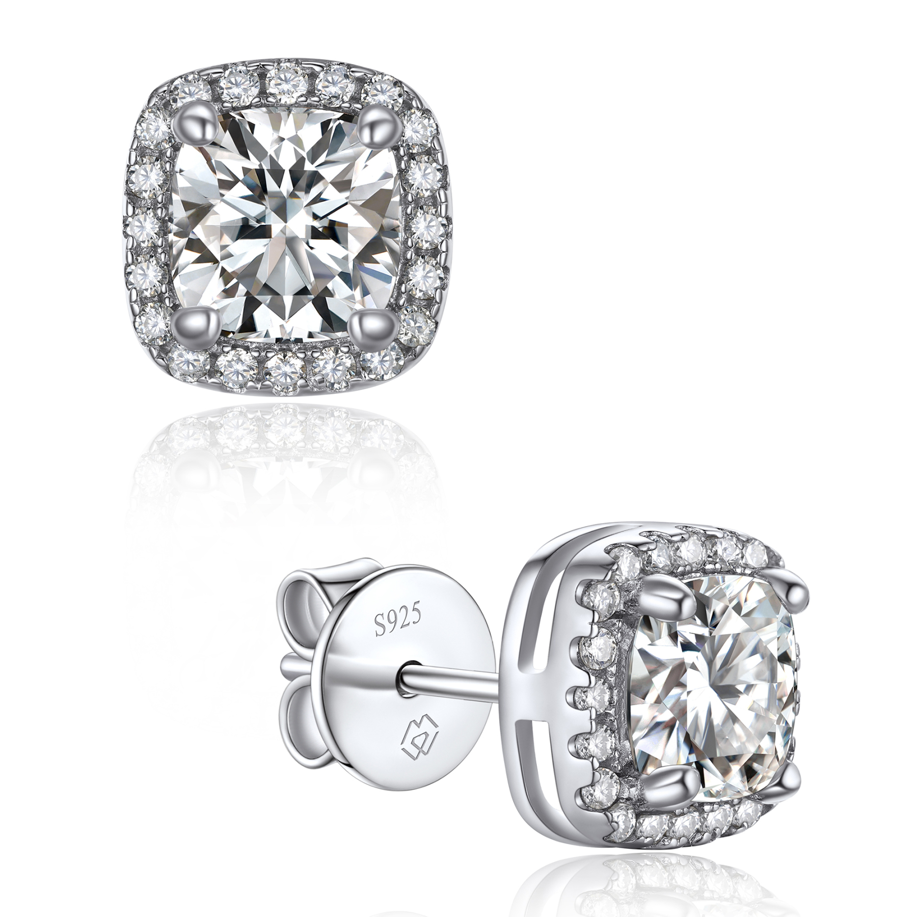 Halo Cushion Cut Stud Moissanite Earrings (1 Ct. VVS1)
