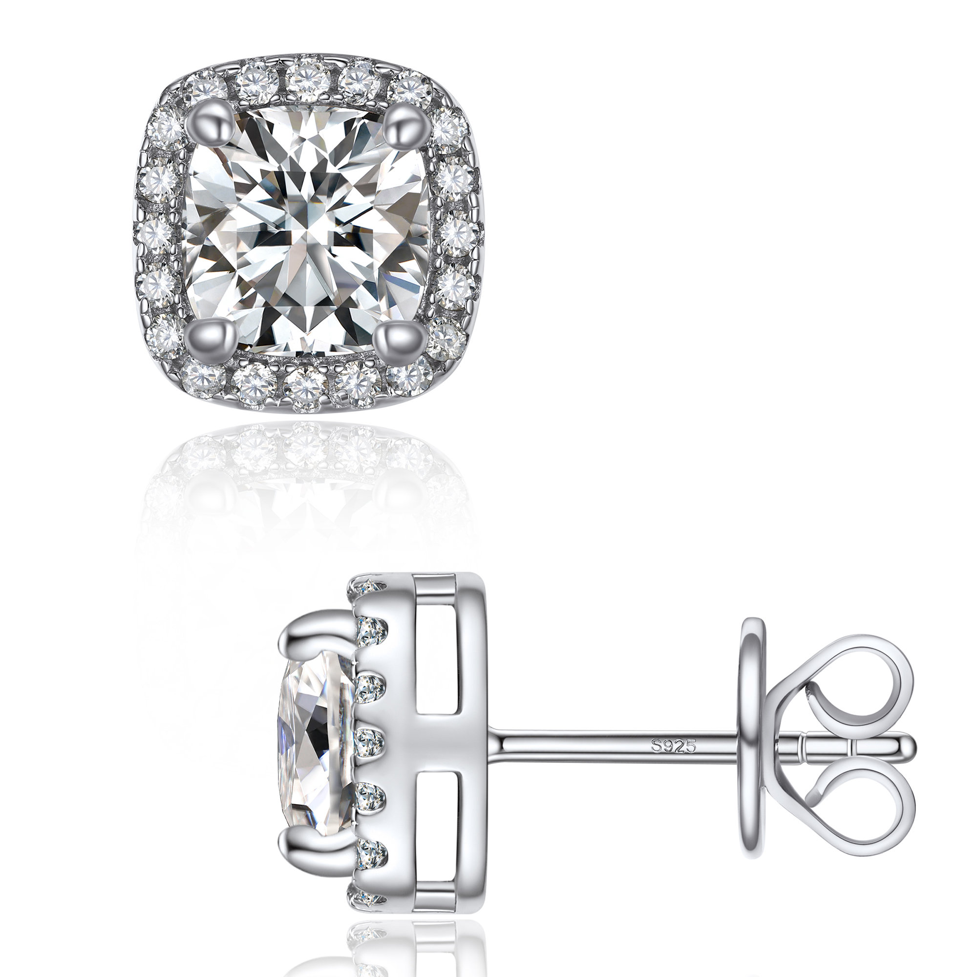 Halo Cushion Cut Stud Moissanite Earrings (1 Ct. VVS1)