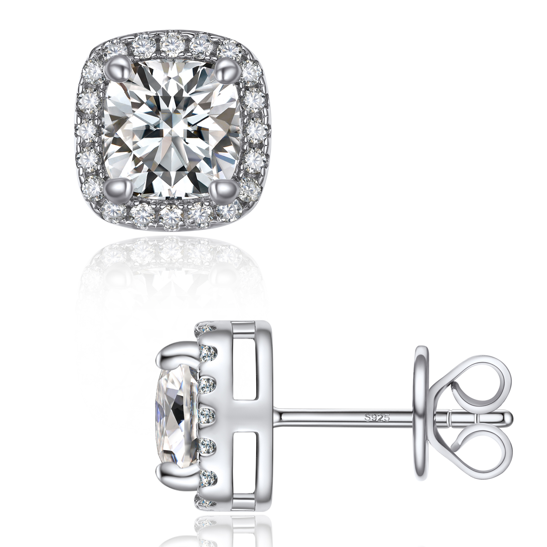Halo Cushion Cut Stud Moissanite Earrings (1 Ct. VVS1)