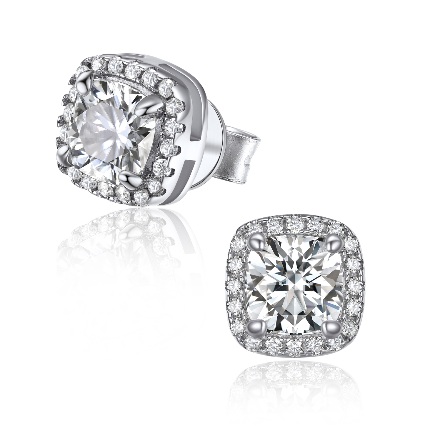 Halo Cushion Cut Stud Moissanite Earrings (1 Ct. VVS1)