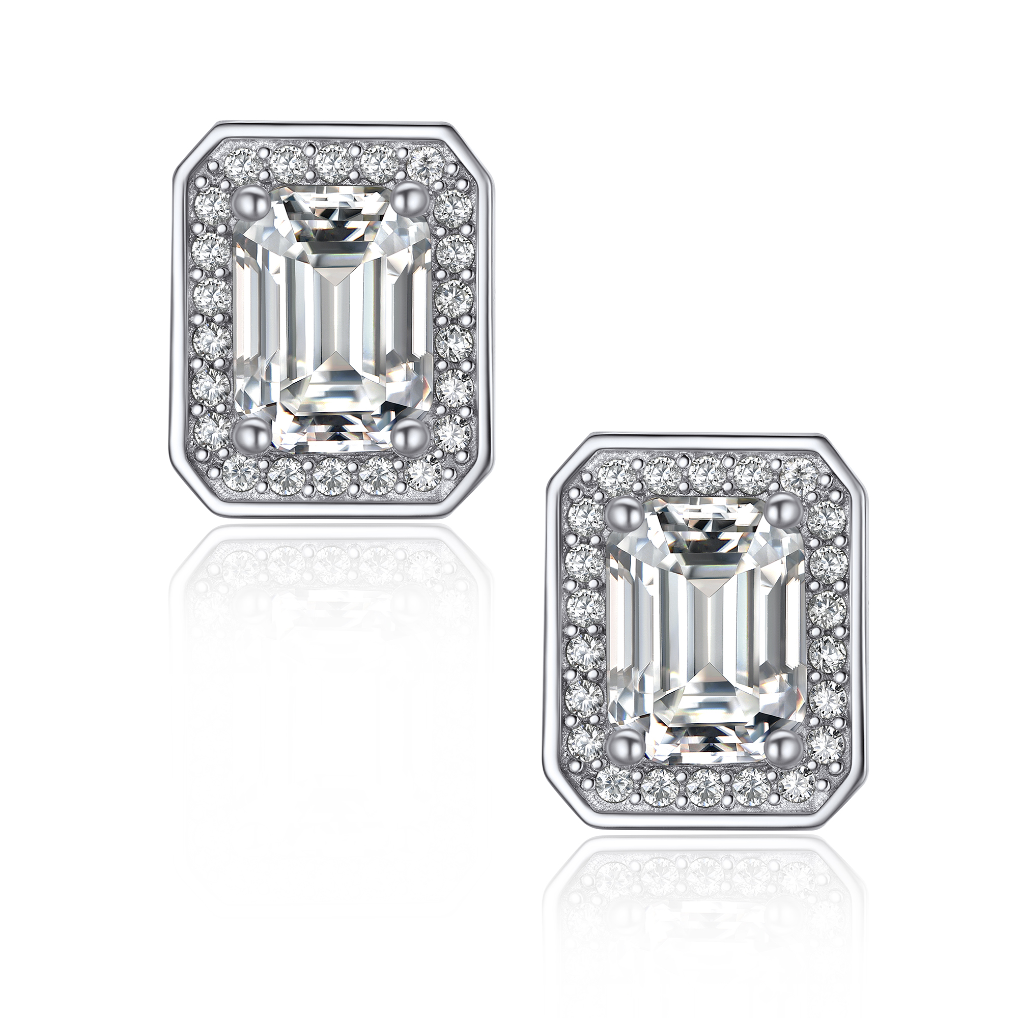 Halo Emerald Cut Stud Moissanite Earrings (1 Ct. VVS1)