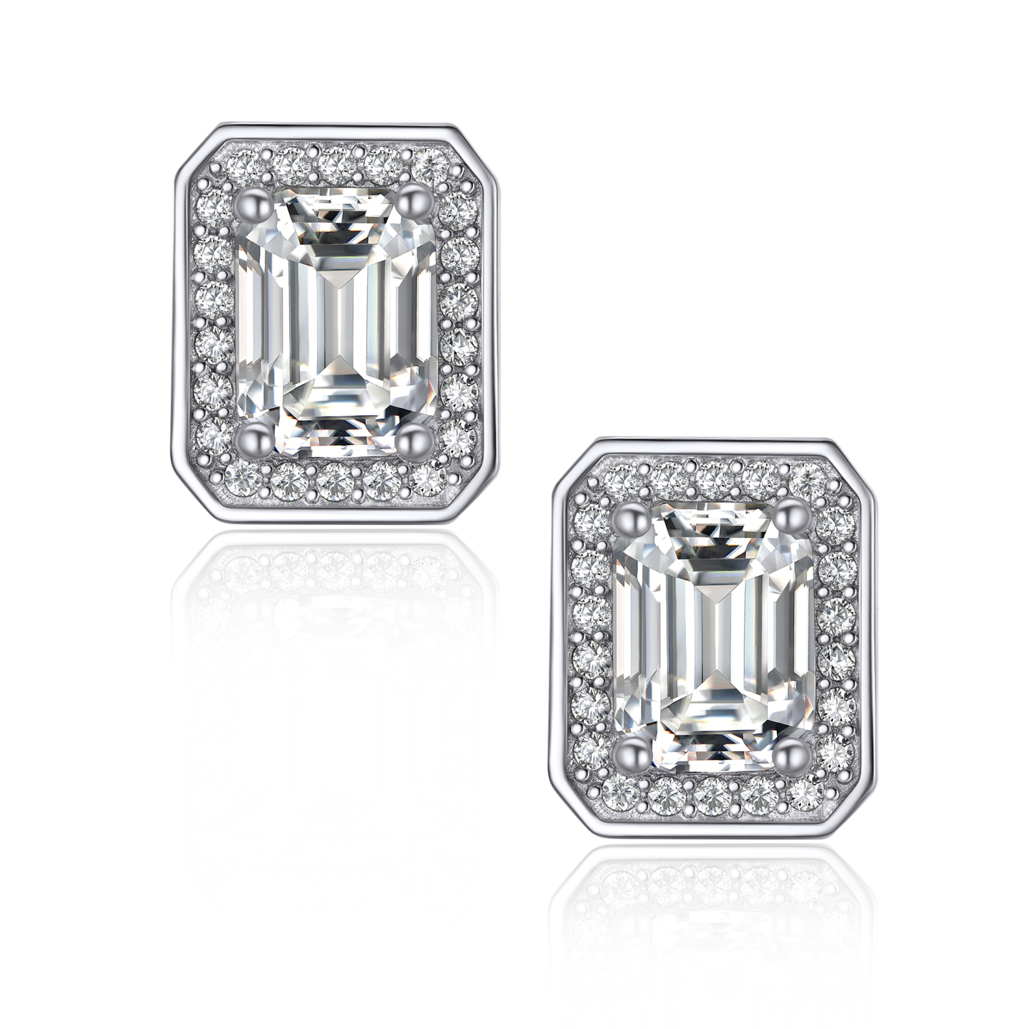 Halo Emerald Cut Stud Moissanite Earrings (1 Ct. VVS1)