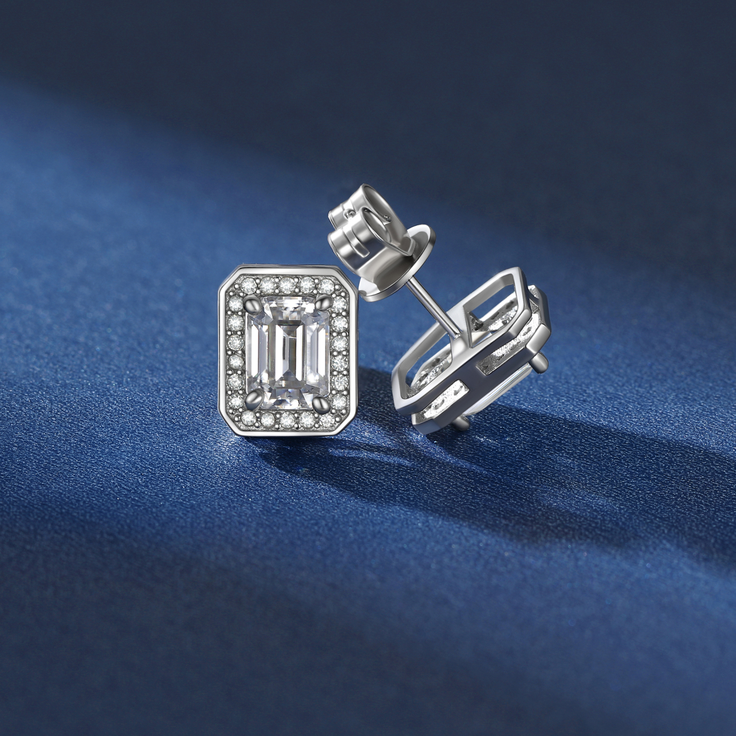 Halo Emerald Cut Stud Moissanite Earrings (1 Ct. VVS1)