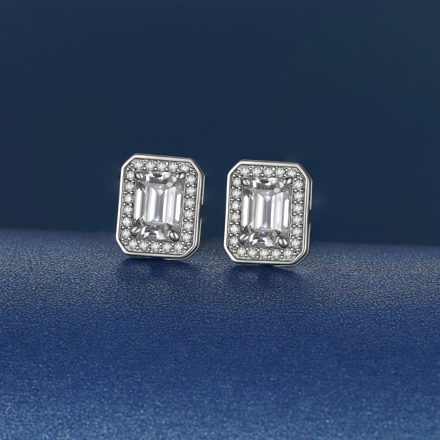 Halo Emerald Cut Stud Moissanite Earrings (1 Ct. VVS1)