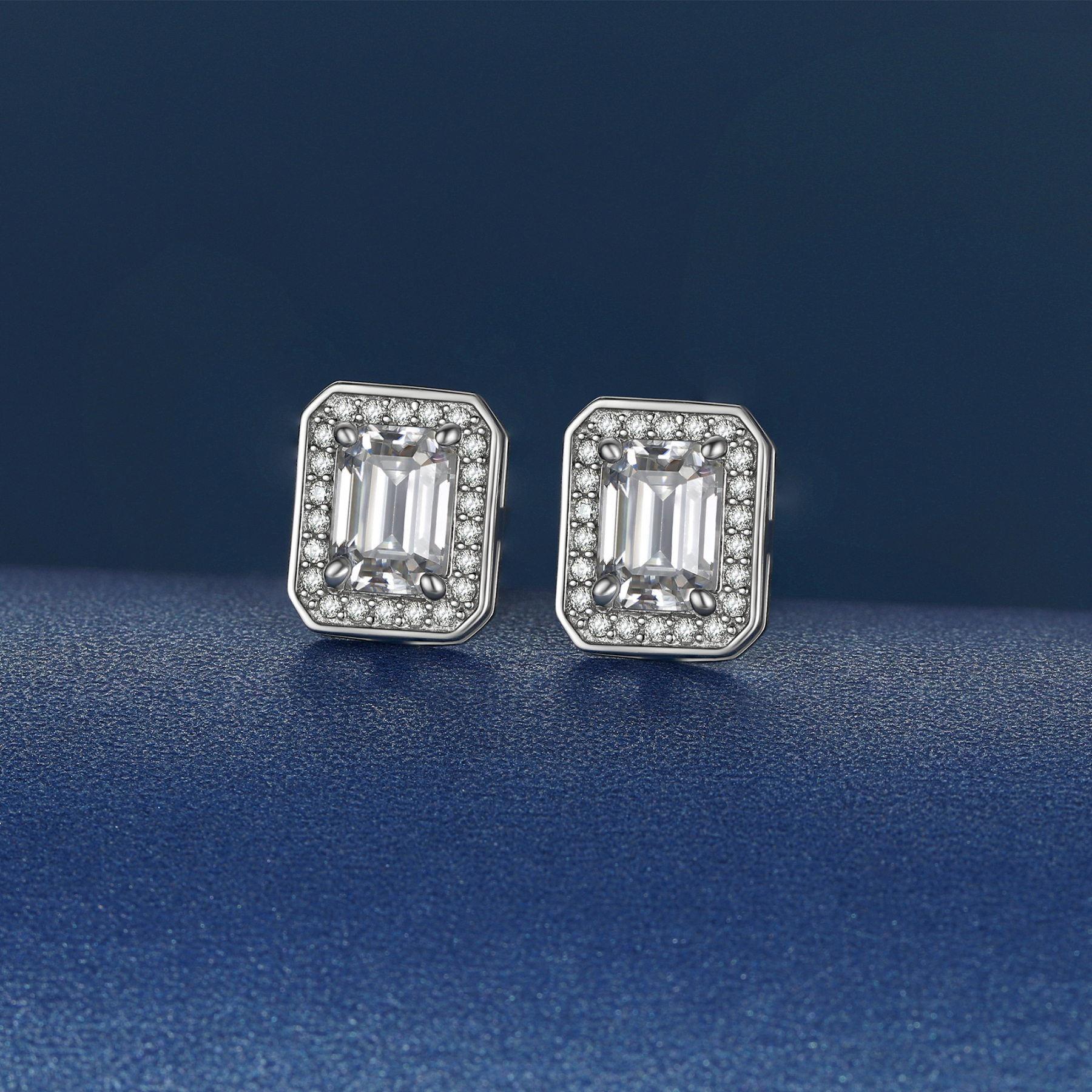 Halo Emerald Cut Stud Moissanite Earrings (1 Ct. VVS1)