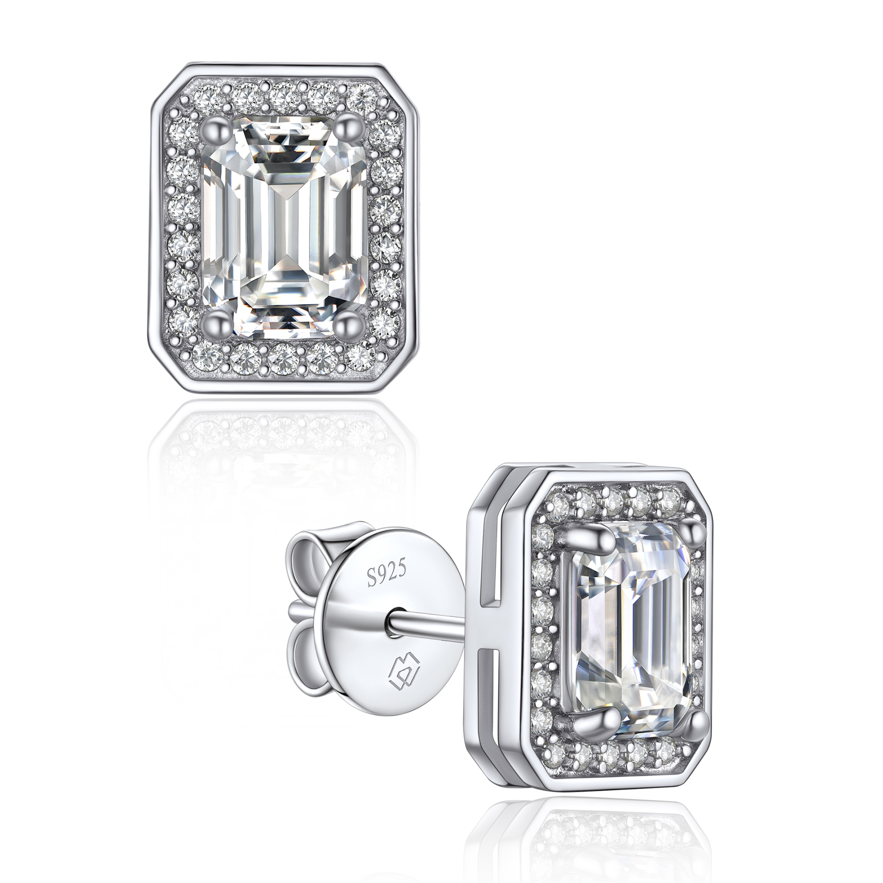 Halo Emerald Cut Stud Moissanite Earrings (1 Ct. VVS1)