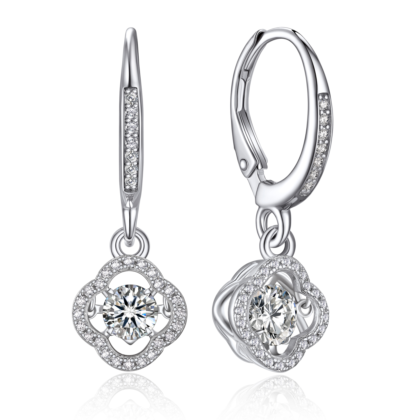 Halo Clover Dangle Earrings Moissanite Dancing Stone Earrings (1/2 Ct. VVS1)