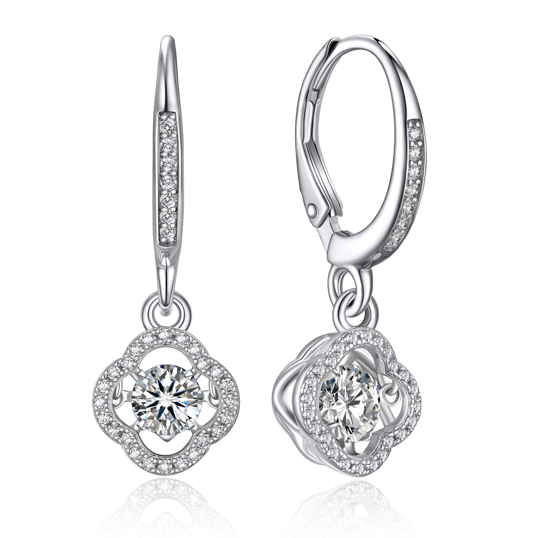 Halo Clover Dangle Earrings Moissanite Dancing Stone Earrings (1/2 Ct. VVS1)