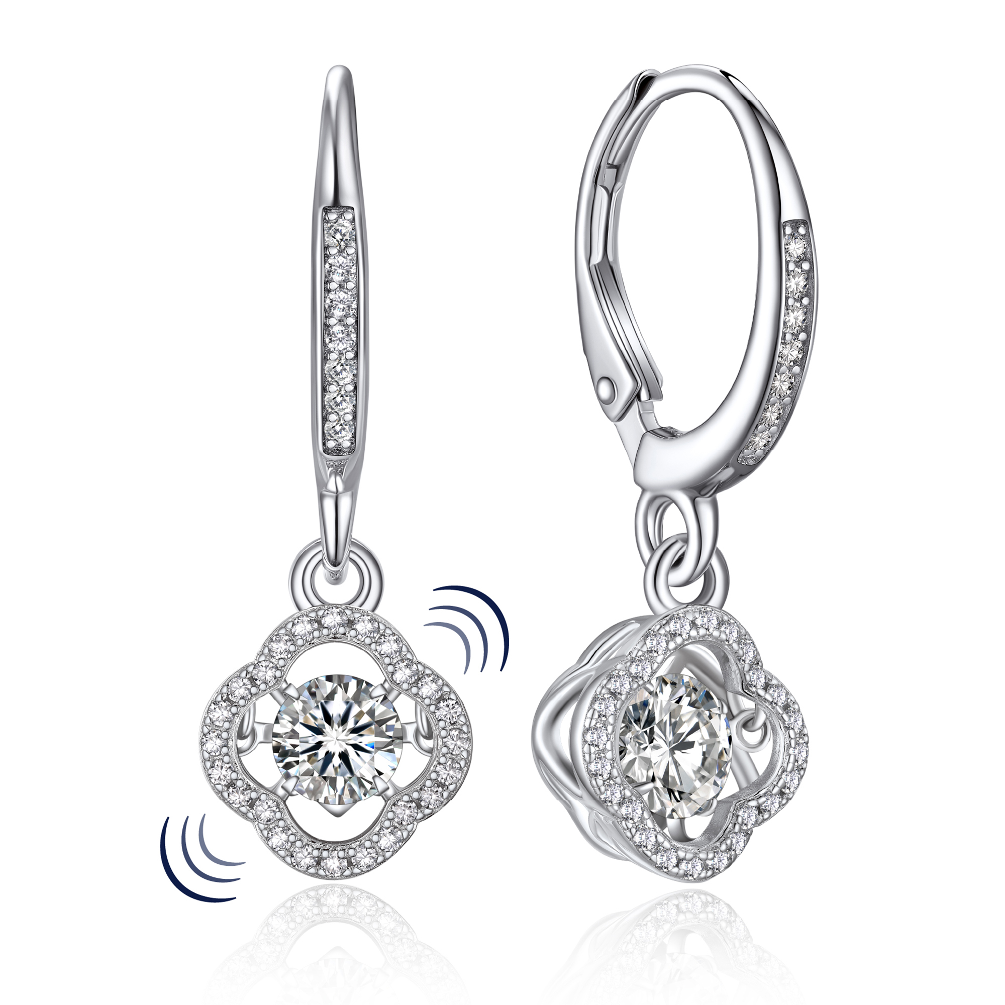 Halo Clover Dangle Earrings Moissanite Dancing Stone Earrings (1/2 Ct. VVS1)