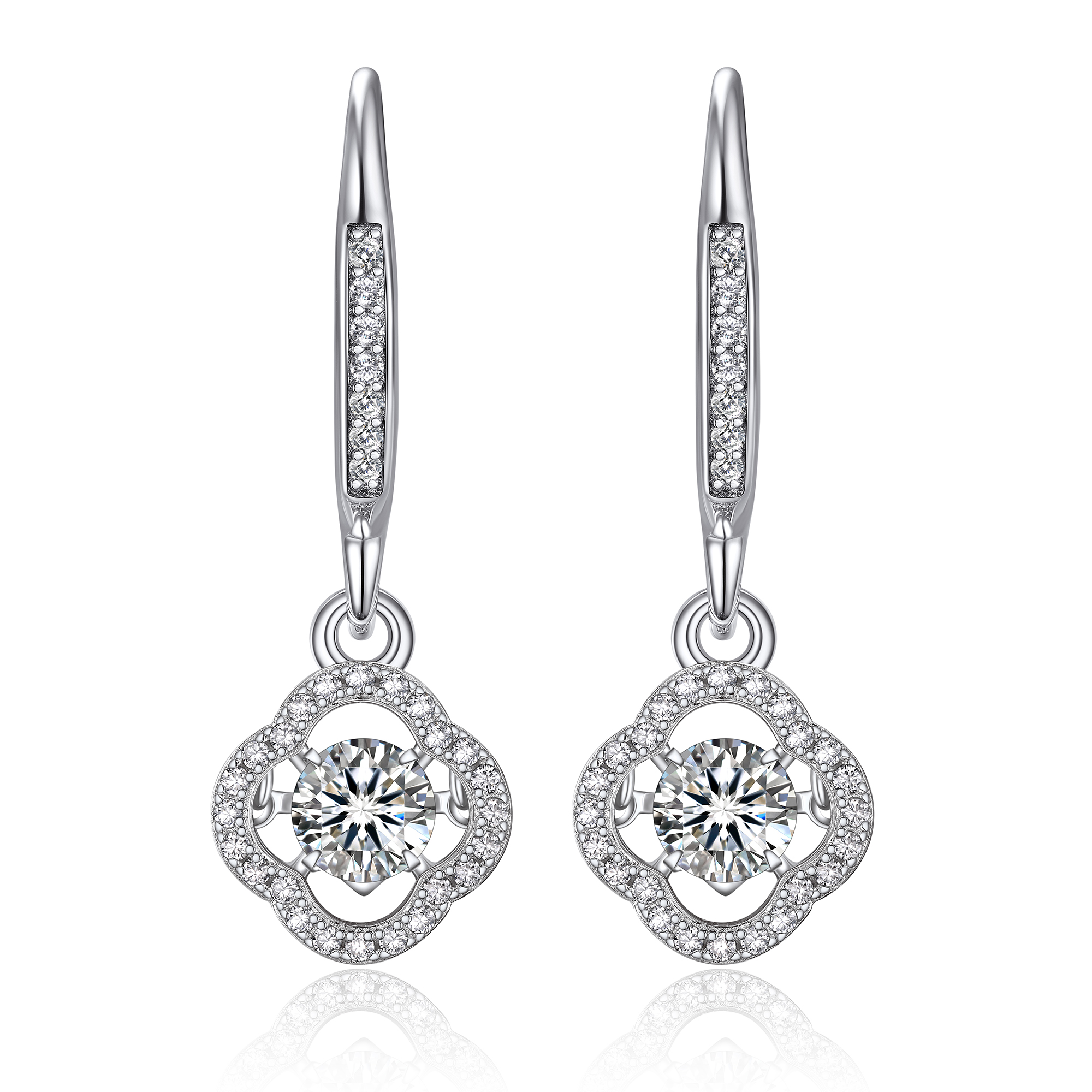 Halo Clover Dangle Earrings Moissanite Dancing Stone Earrings (1/2 Ct. VVS1)