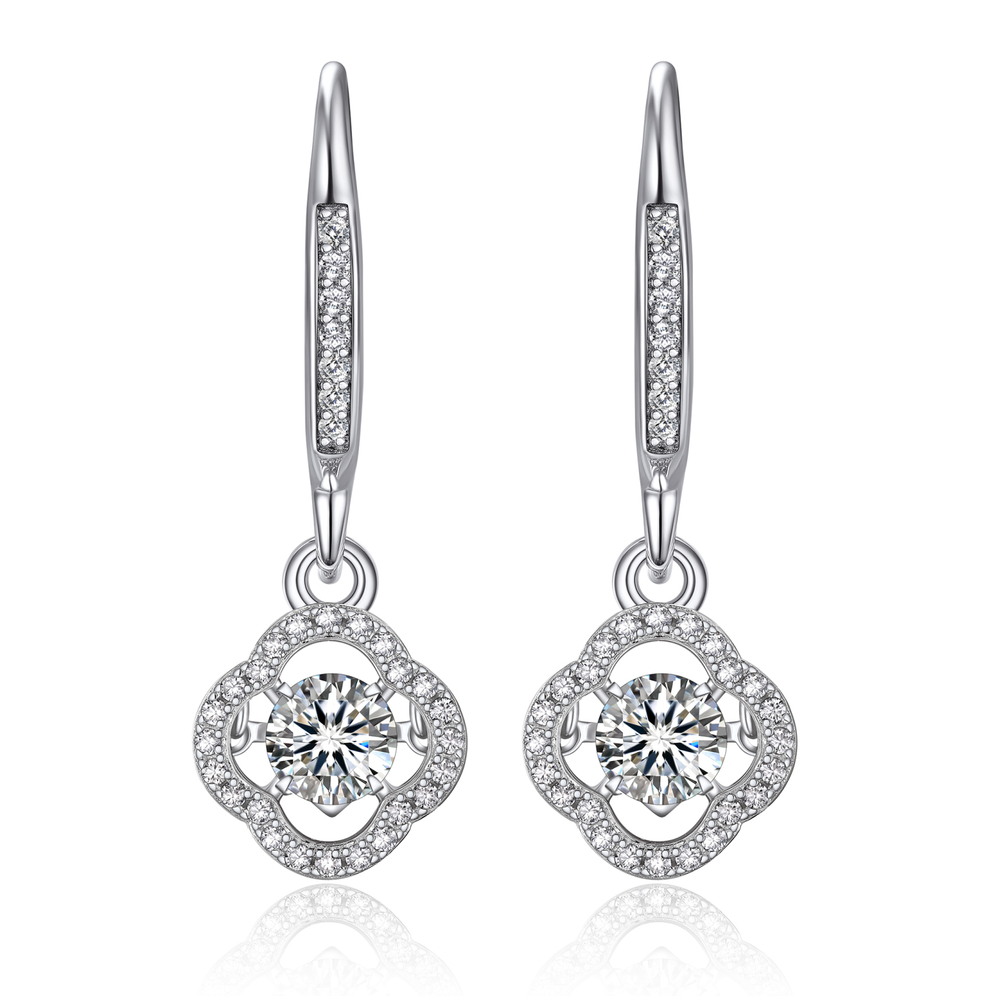 Halo Clover Dangle Earrings Moissanite Dancing Stone Earrings (1/2 Ct. VVS1)