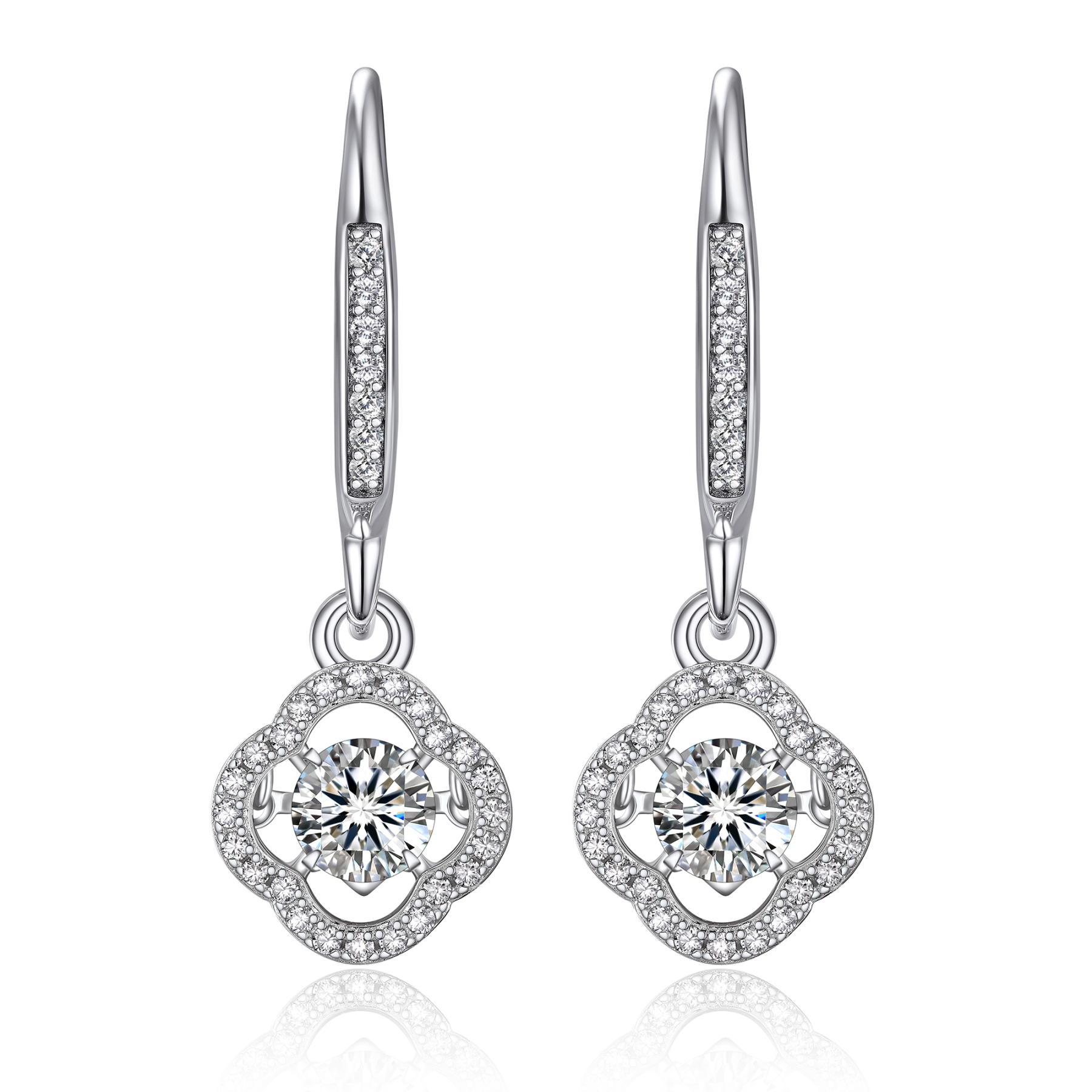 Halo Clover Dangle Earrings Moissanite Dancing Stone Earrings (1/2 Ct. VVS1)