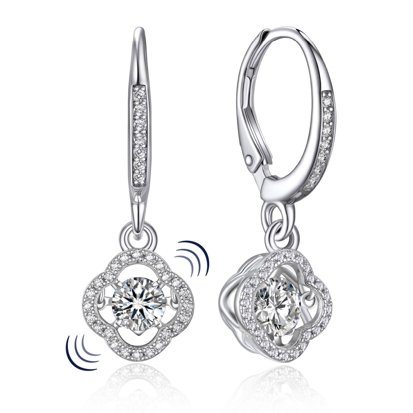 Halo Clover Dangle Earrings Moissanite Dancing Stone Earrings (1/2 Ct. VVS1)