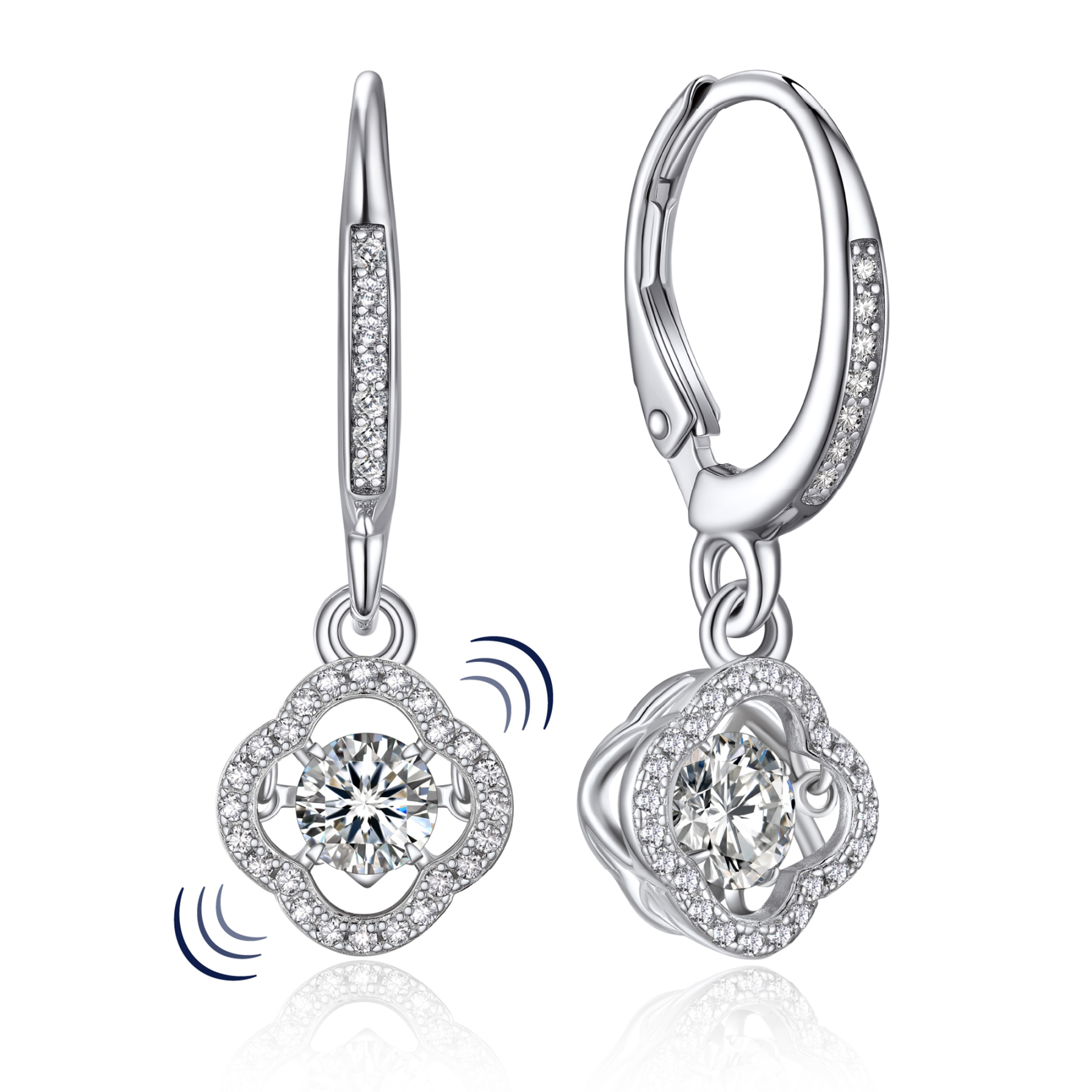 Halo Clover Dangle Earrings Moissanite Dancing Stone Earrings (1/2 Ct. VVS1)