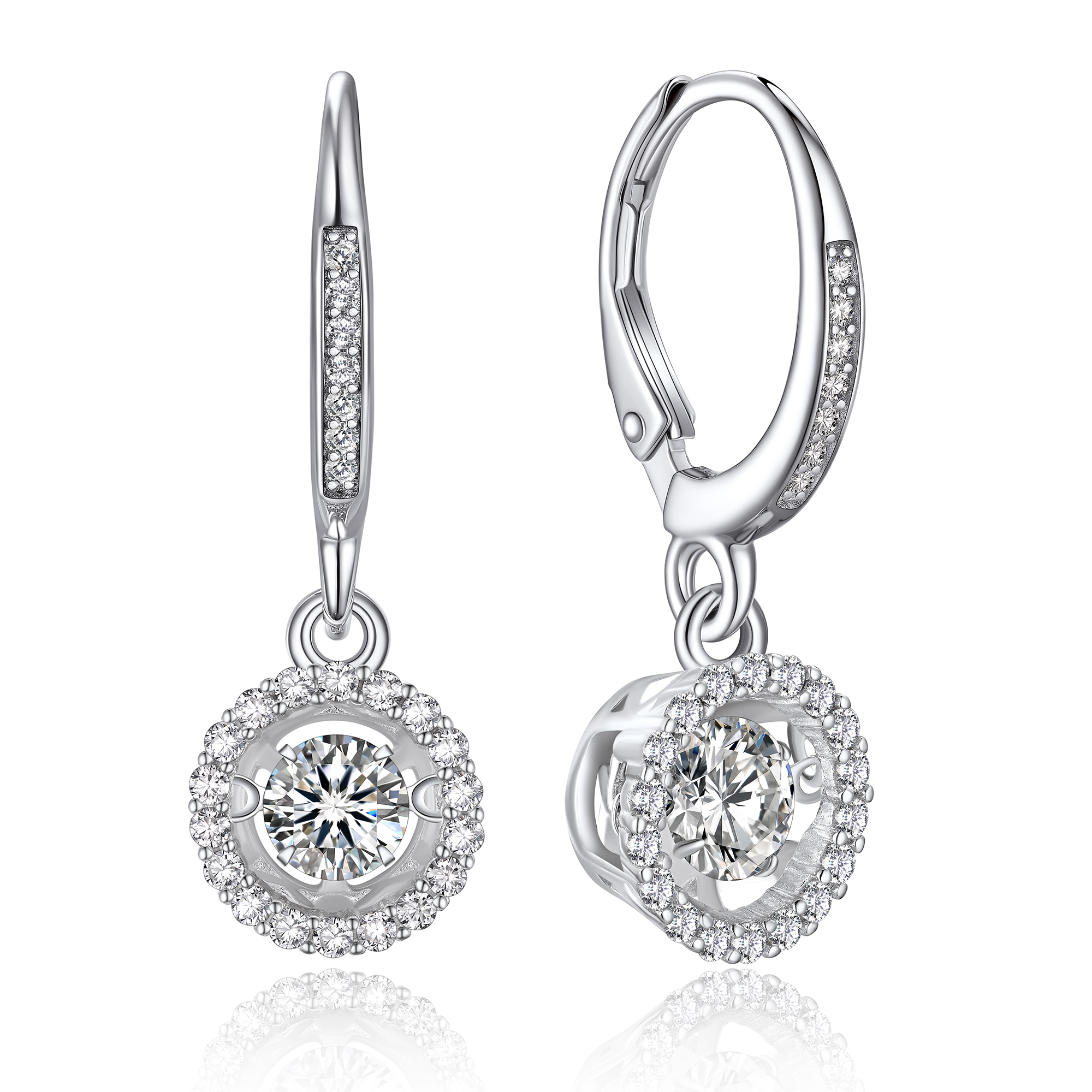 Halo Round Dangle Earrings Moissanite Dancing Stone Earrings (1/2 Ct. VVS1)