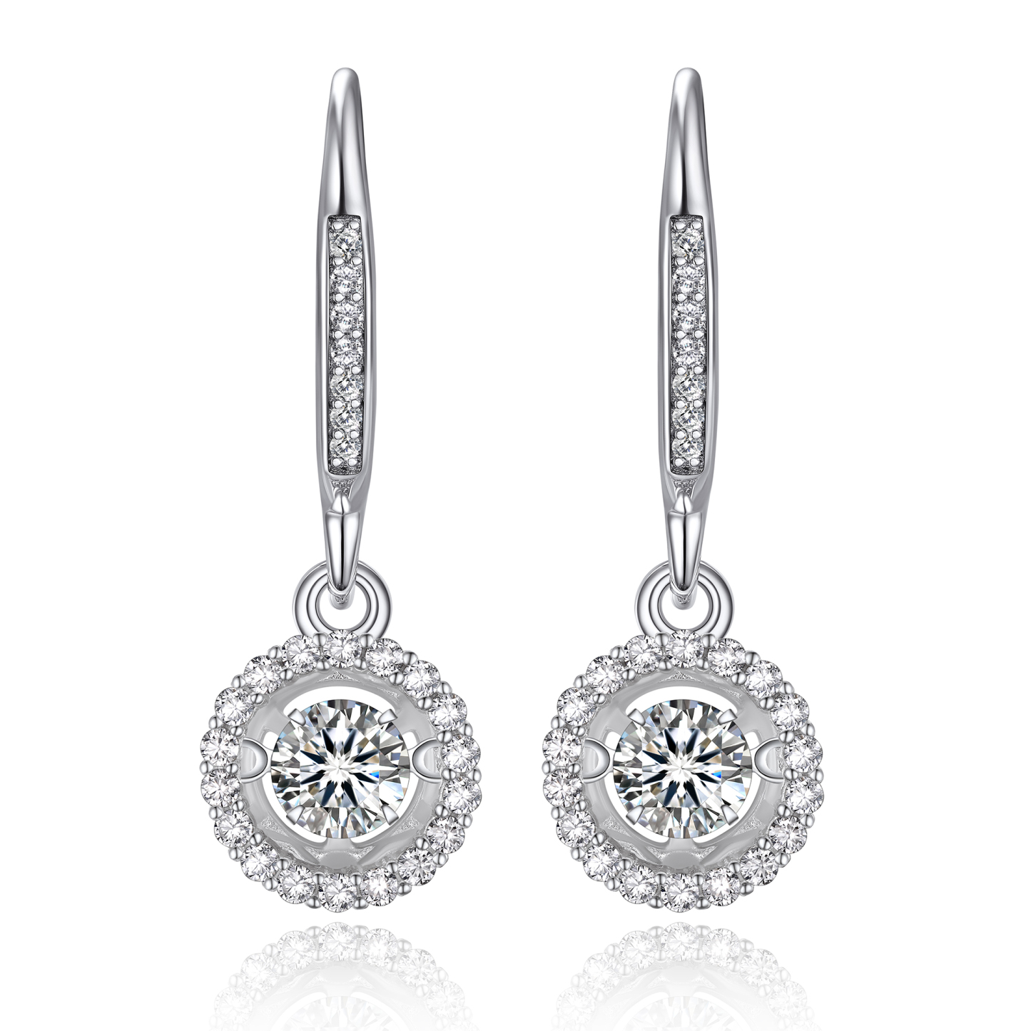 Halo Round Dangle Earrings Moissanite Dancing Stone Earrings (1/2 Ct. VVS1)