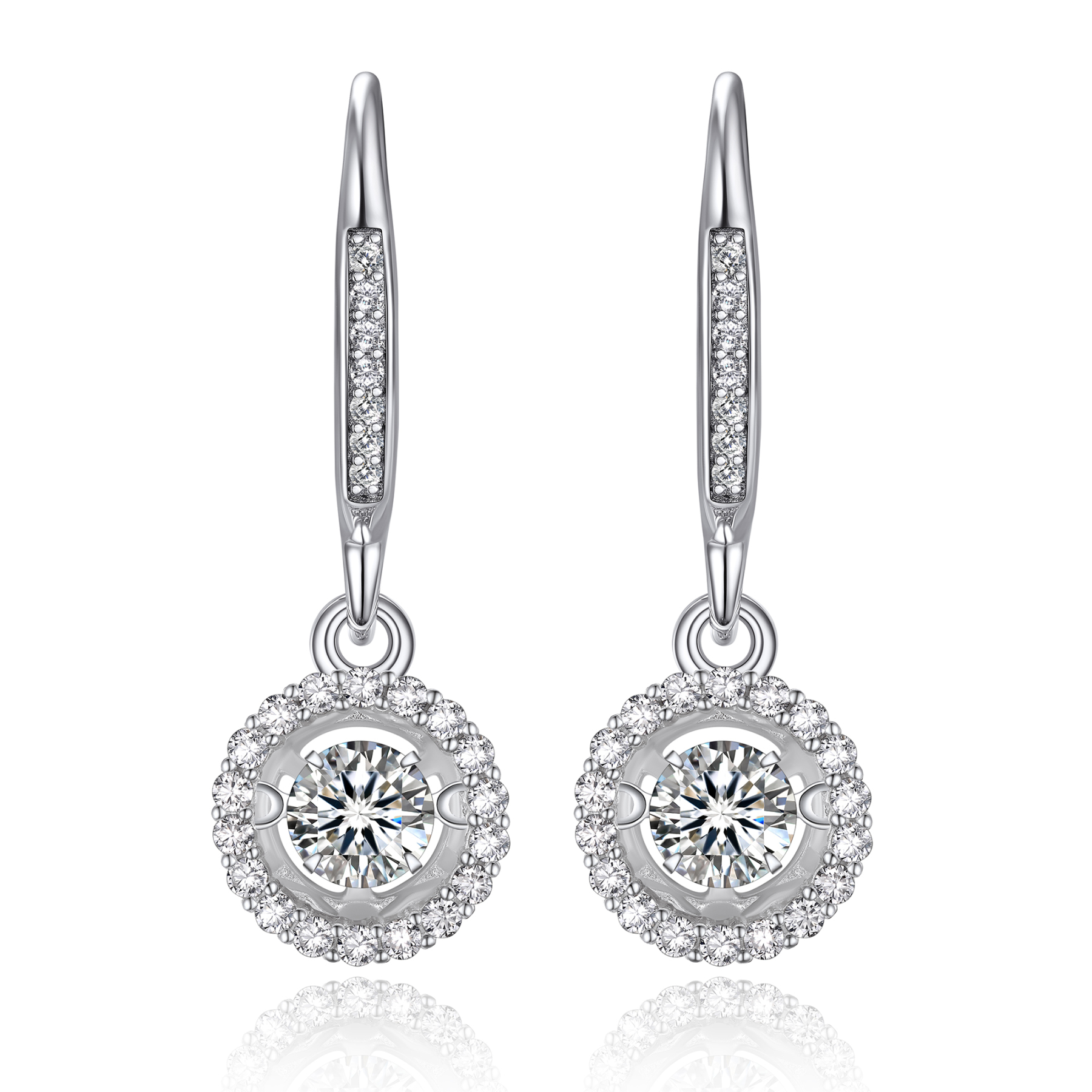 Halo Round Dangle Earrings Moissanite Dancing Stone Earrings (1/2 Ct. VVS1)