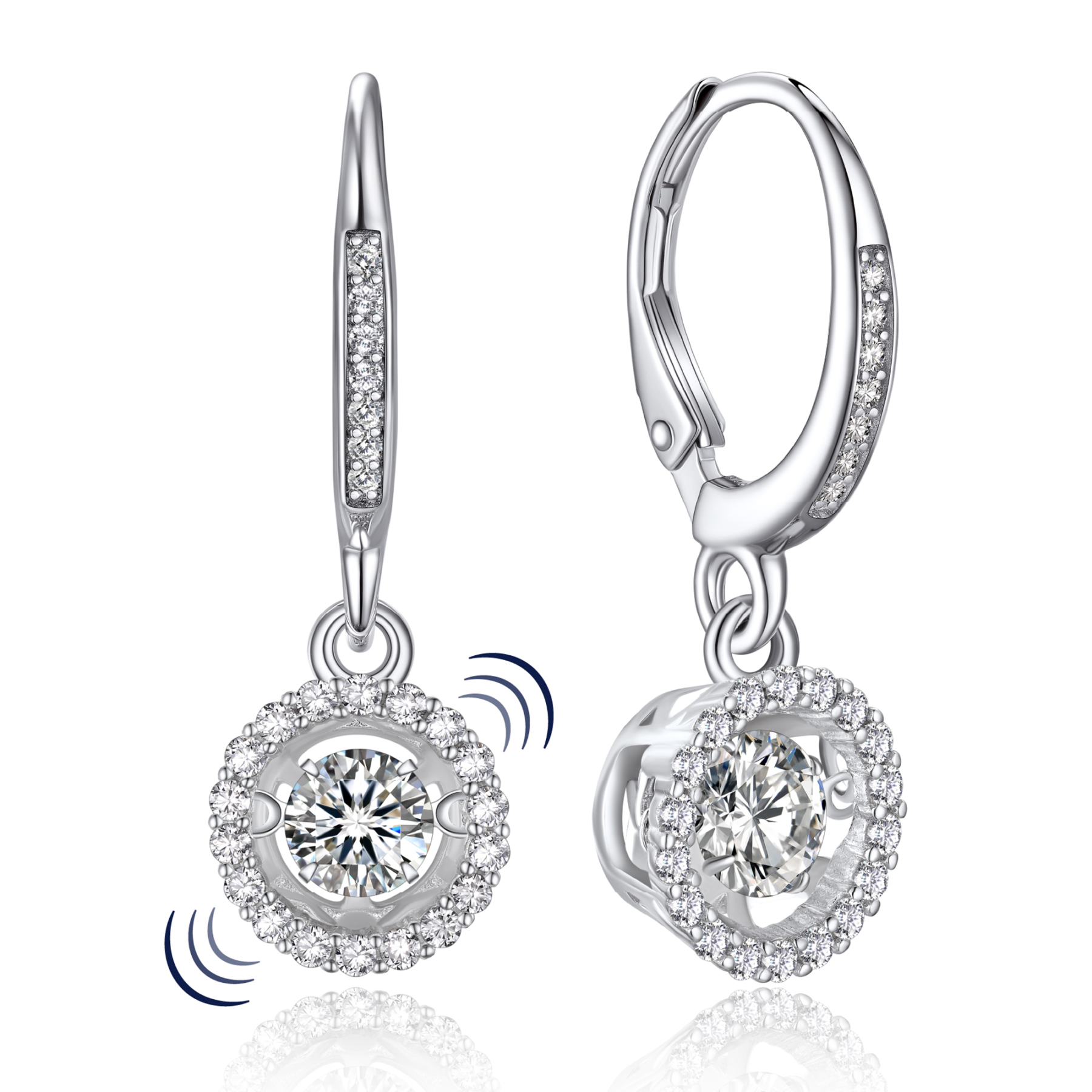 Halo Round Dangle Earrings Moissanite Dancing Stone Earrings (1/2 Ct. VVS1)
