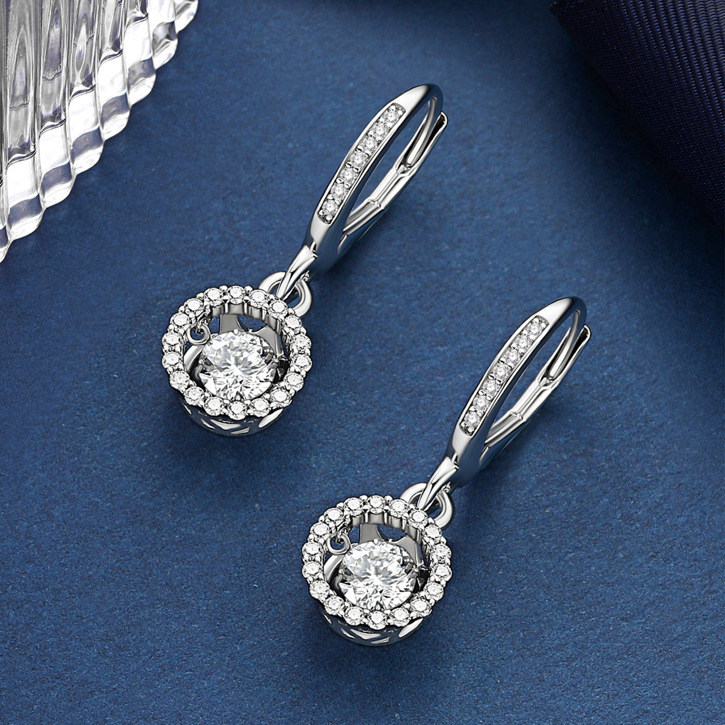 Halo Round Dangle Earrings Moissanite Dancing Stone Earrings (1/2 Ct. VVS1)