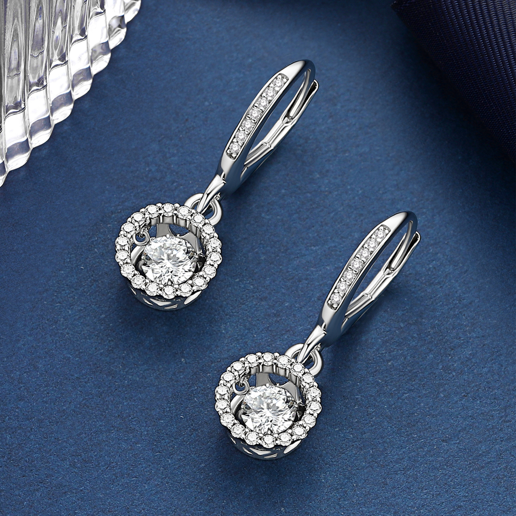 Halo Round Dangle Earrings Moissanite Dancing Stone Earrings (1/2 Ct. VVS1)