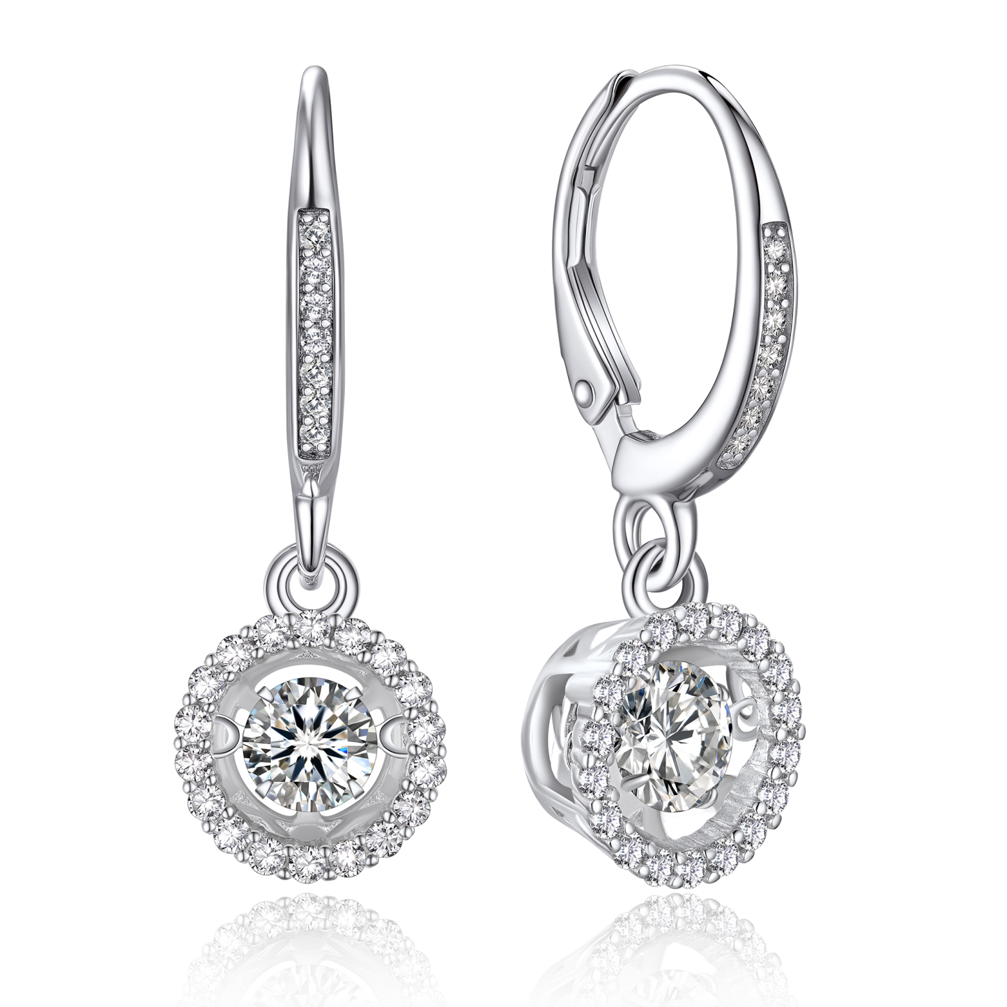 Halo Round Dangle Earrings Moissanite Dancing Stone Earrings (1/2 Ct. VVS1)