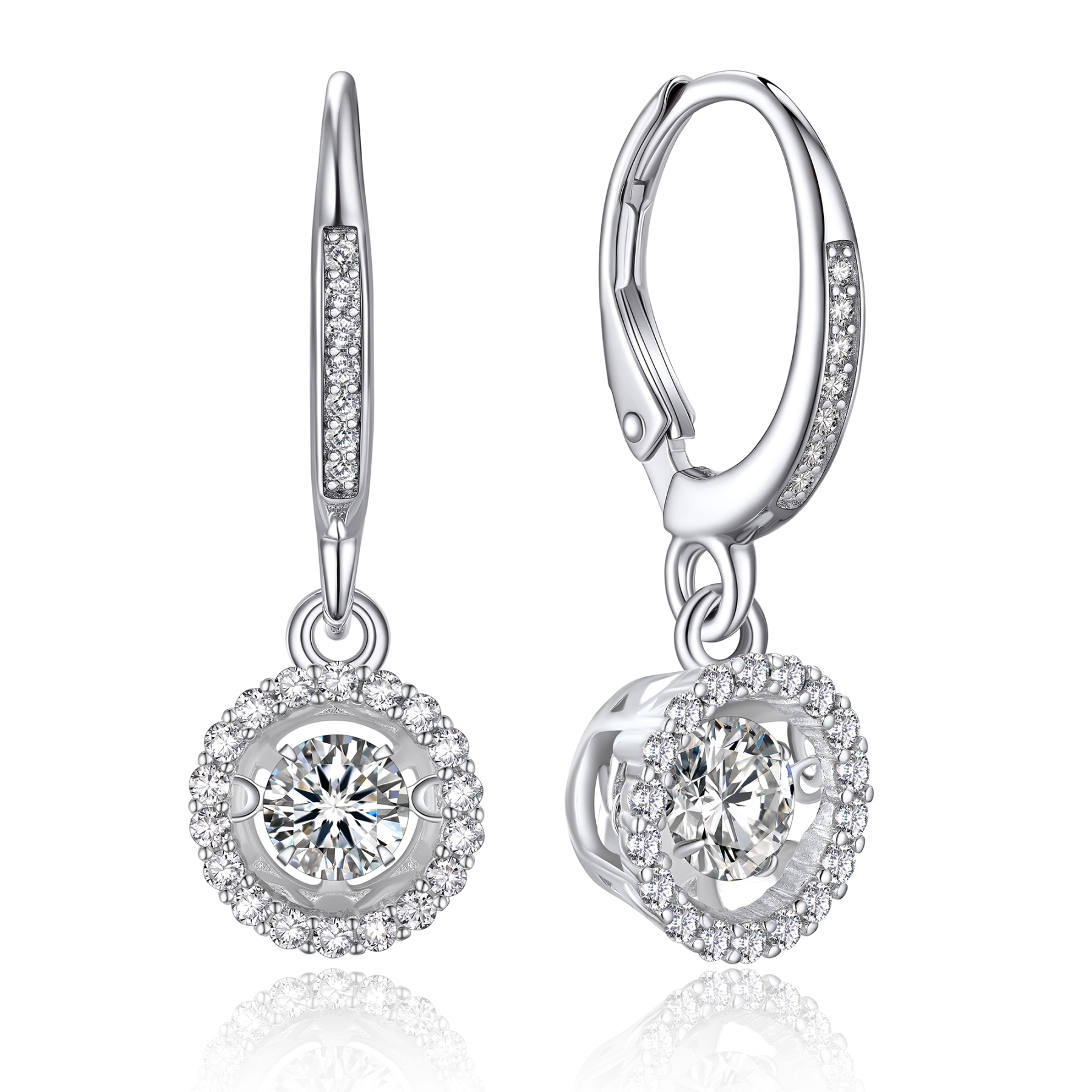 Halo Round Dangle Earrings Moissanite Dancing Stone Earrings (1/2 Ct. VVS1)