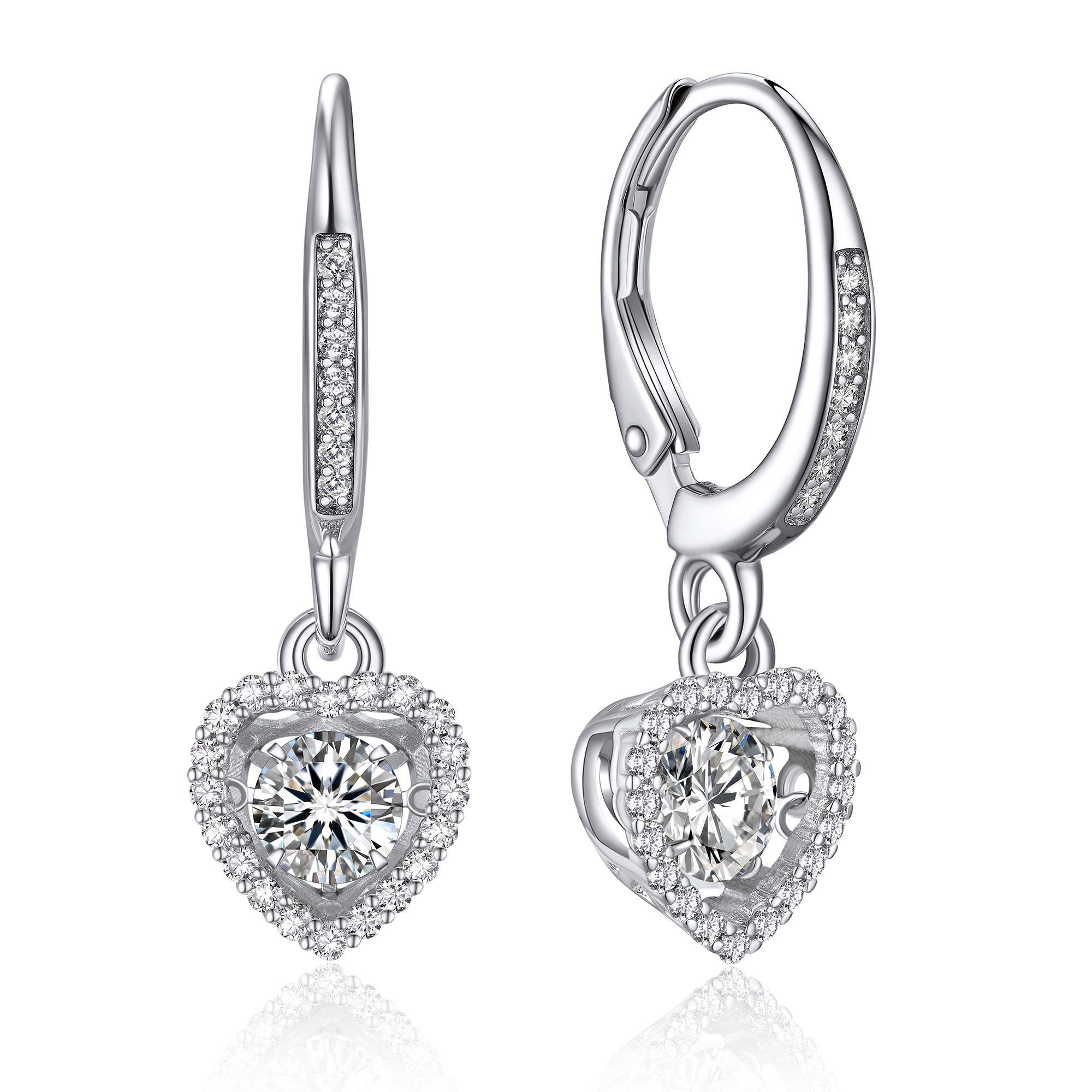 Halo Heart Dangle Earrings Moissanite Dancing Stone Earrings (1/2 Ct. VVS1)