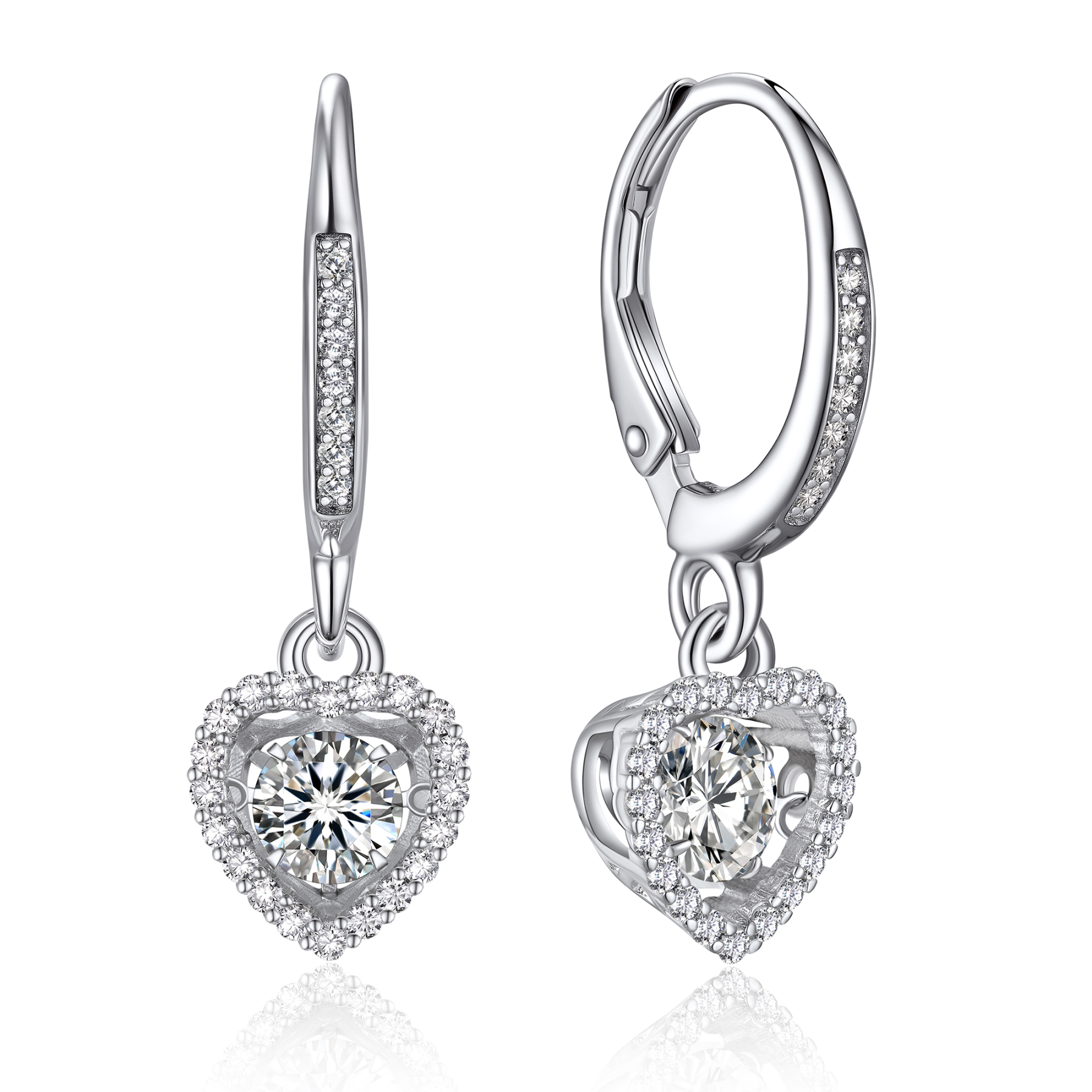 Halo Heart Dangle Earrings Moissanite Dancing Stone Earrings (1/2 Ct. VVS1)