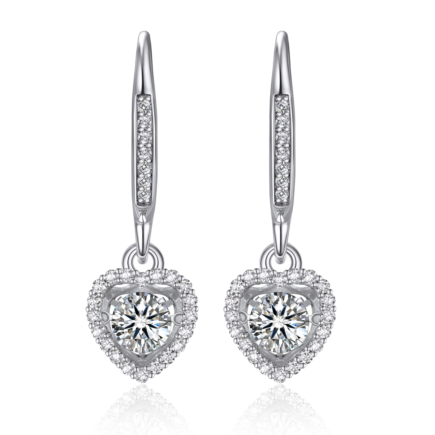 Halo Heart Dangle Earrings Moissanite Dancing Stone Earrings (1/2 Ct. VVS1)