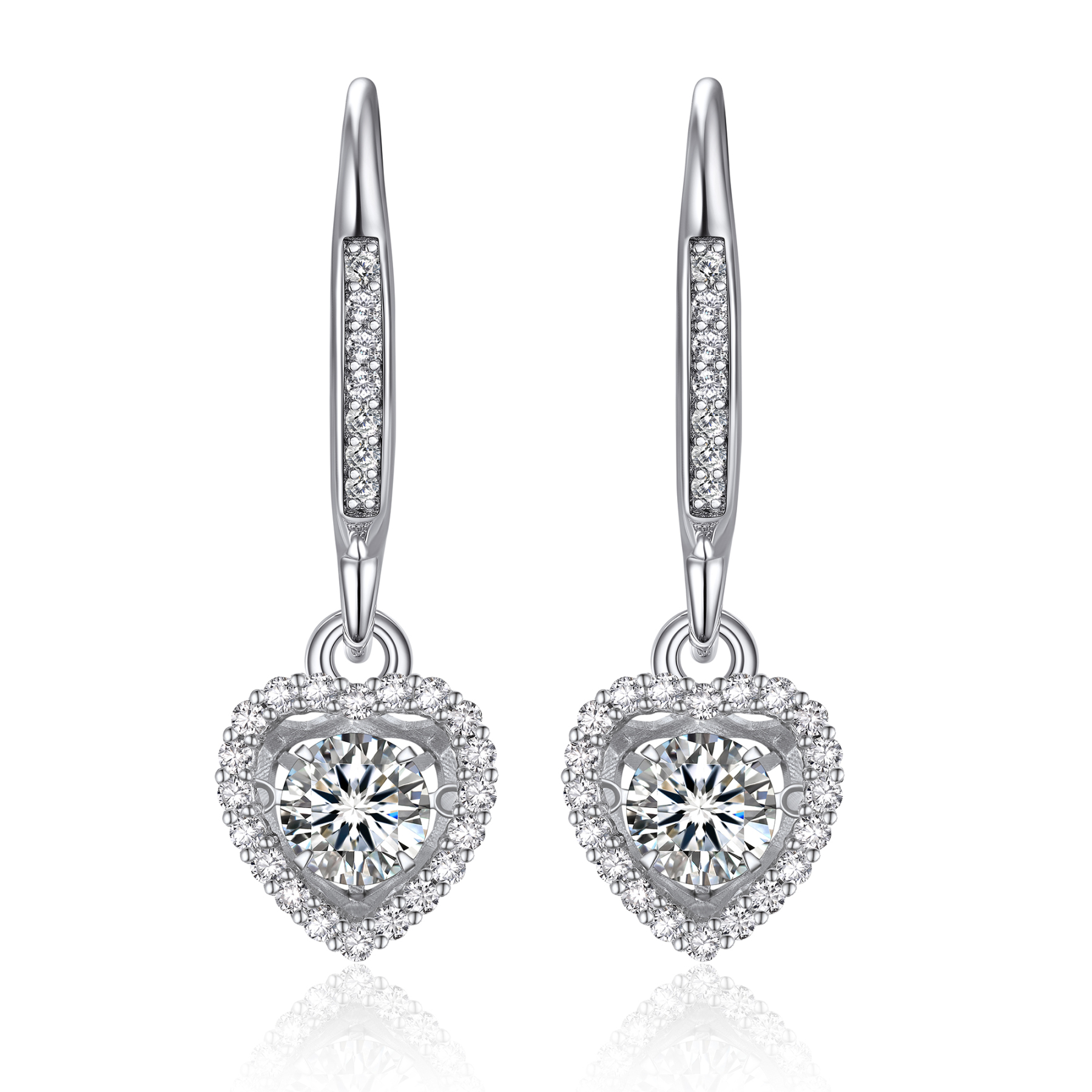 Halo Heart Dangle Earrings Moissanite Dancing Stone Earrings (1/2 Ct. VVS1)