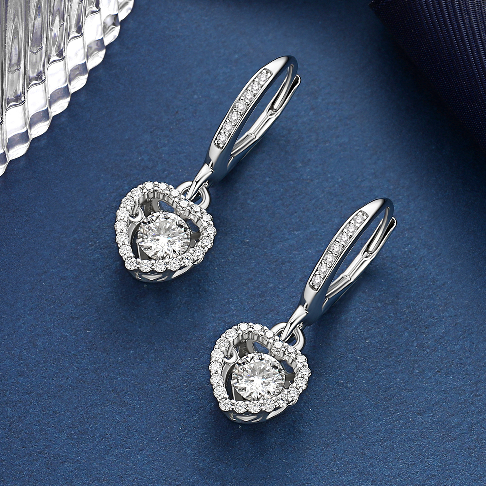 Halo Heart Dangle Earrings Moissanite Dancing Stone Earrings (1/2 Ct. VVS1)