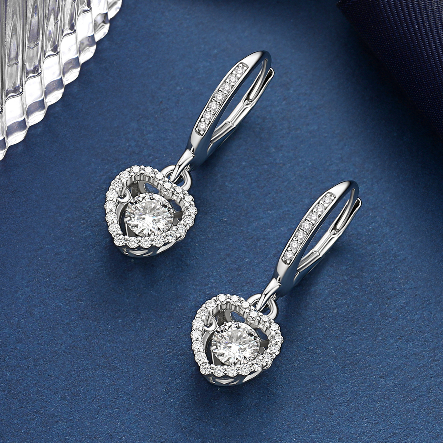 Halo Heart Dangle Earrings Moissanite Dancing Stone Earrings (1/2 Ct. VVS1)