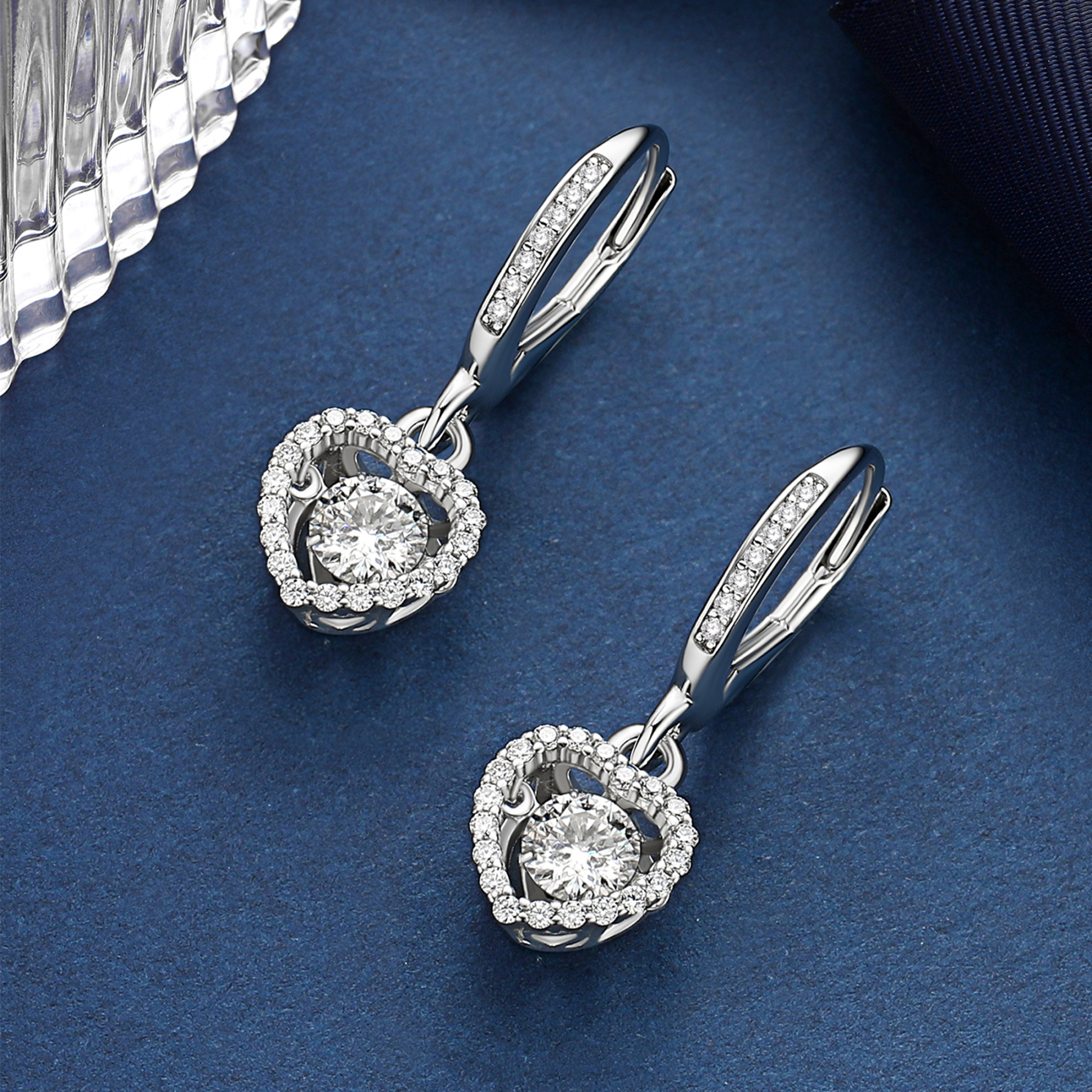 Halo Heart Dangle Earrings Moissanite Dancing Stone Earrings (1/2 Ct. VVS1)