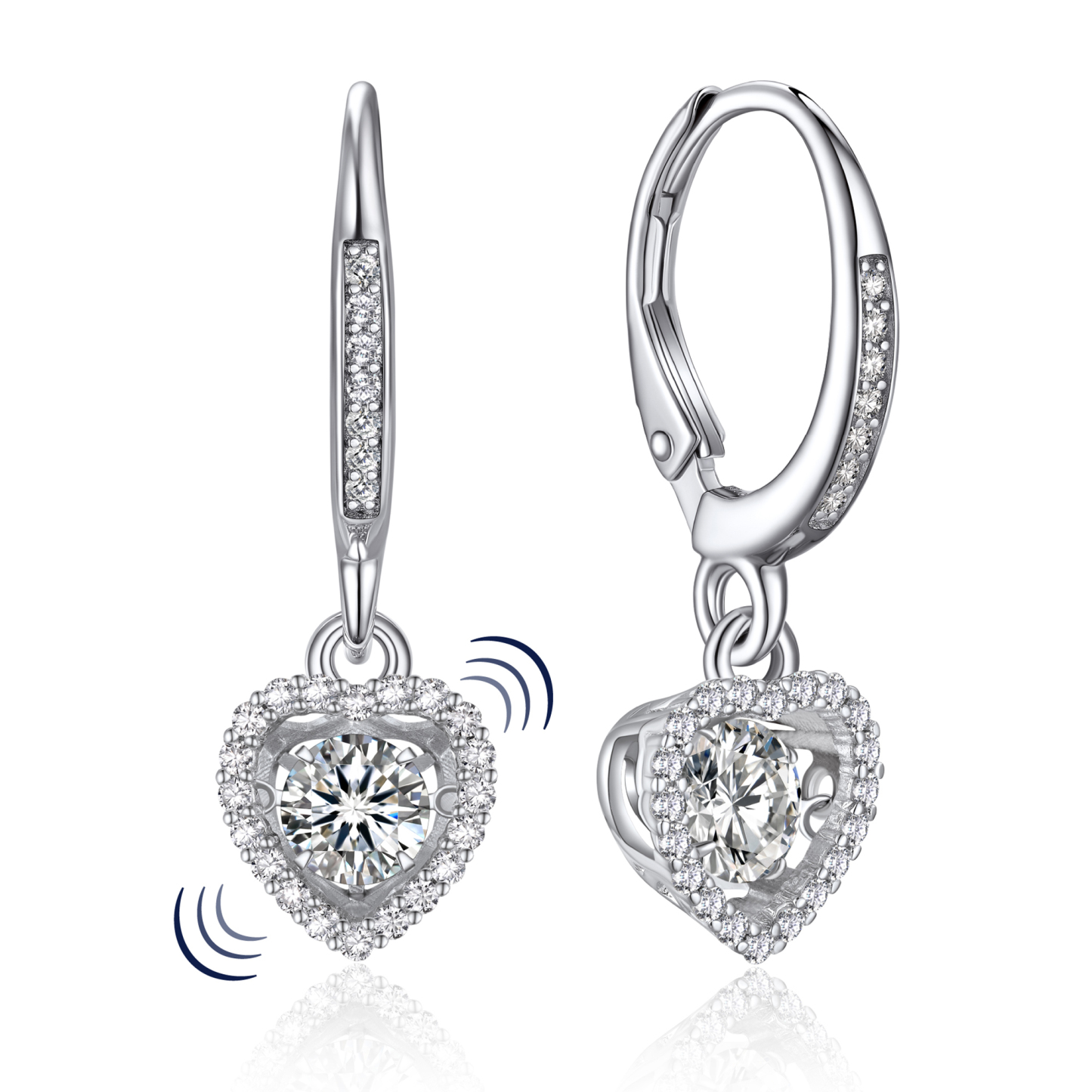 Halo Heart Dangle Earrings Moissanite Dancing Stone Earrings (1/2 Ct. VVS1)