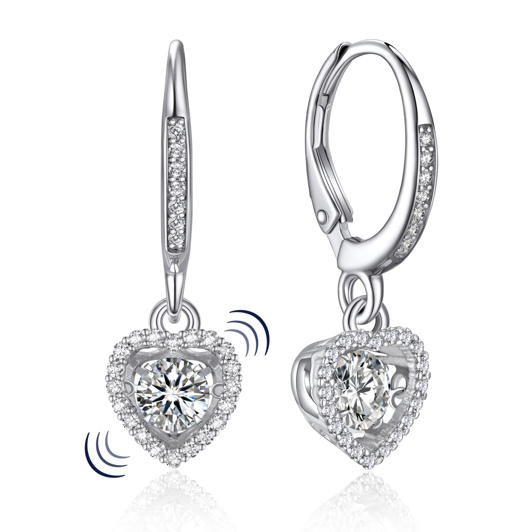 Halo Heart Dangle Earrings Moissanite Dancing Stone Earrings (1/2 Ct. VVS1)
